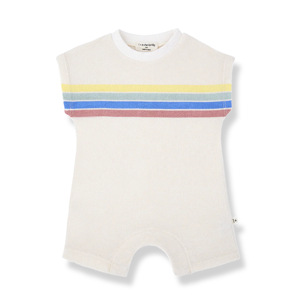 1+ IN THE FAMILY CREAM FOUR STRIPED TERRY ROMPER