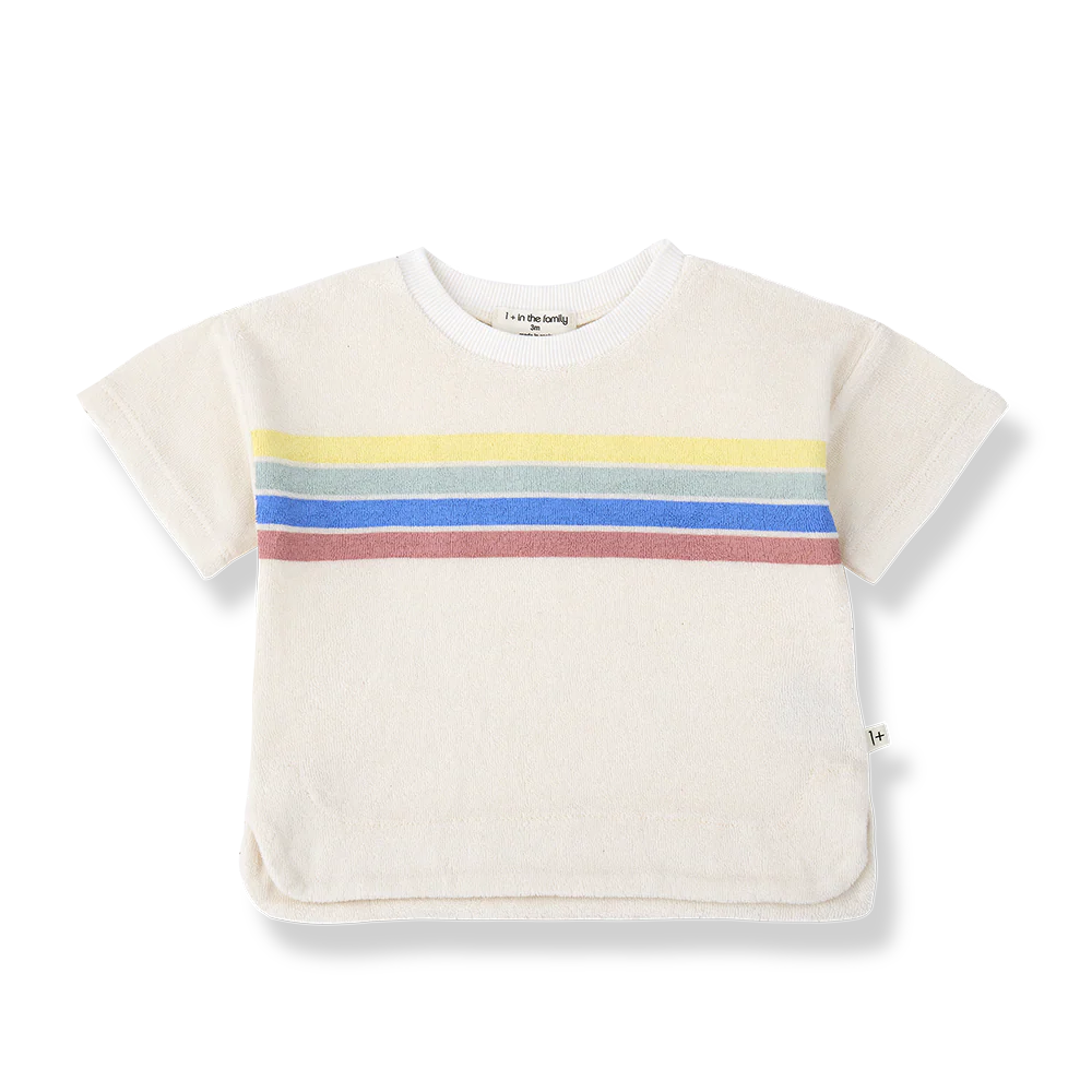 1+ IN THE FAMILY CREAM FOUR STRIPED TERRY T-SHIRT