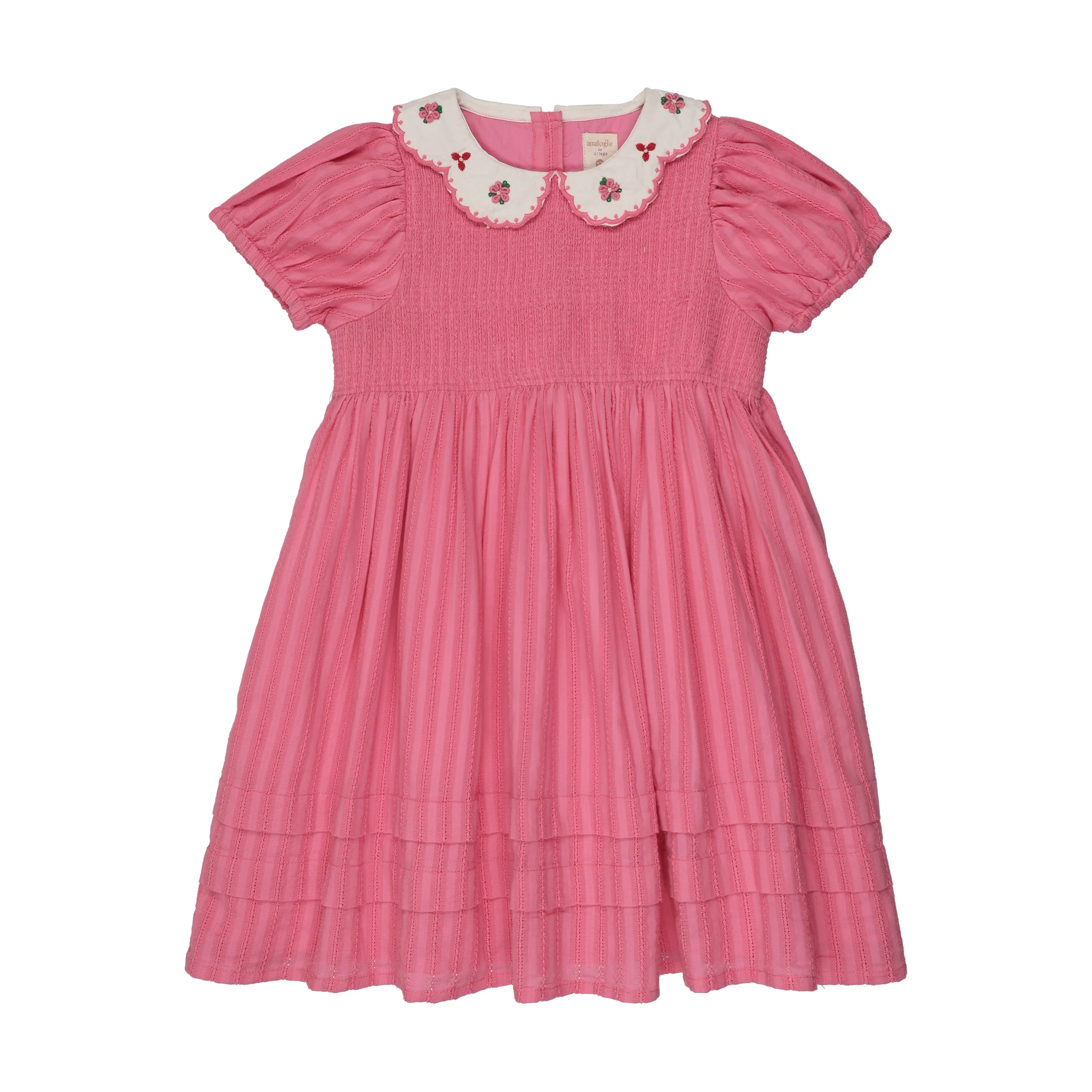 ANALOGIE HOT PINK EMBROIDERED COLLAR SS DRESS