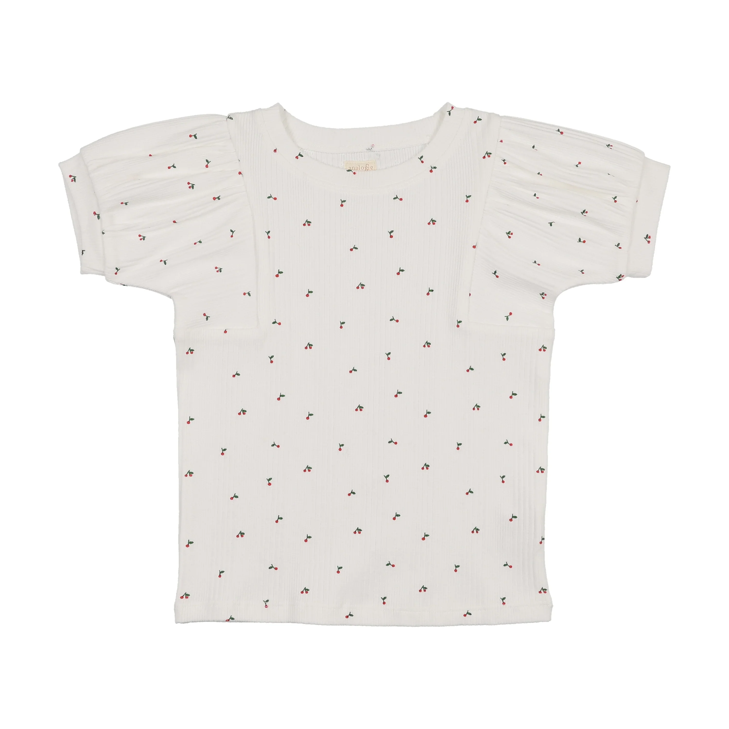 ANALOGIE WHITE CHERRY PRINT PUFF SS TSHIRT