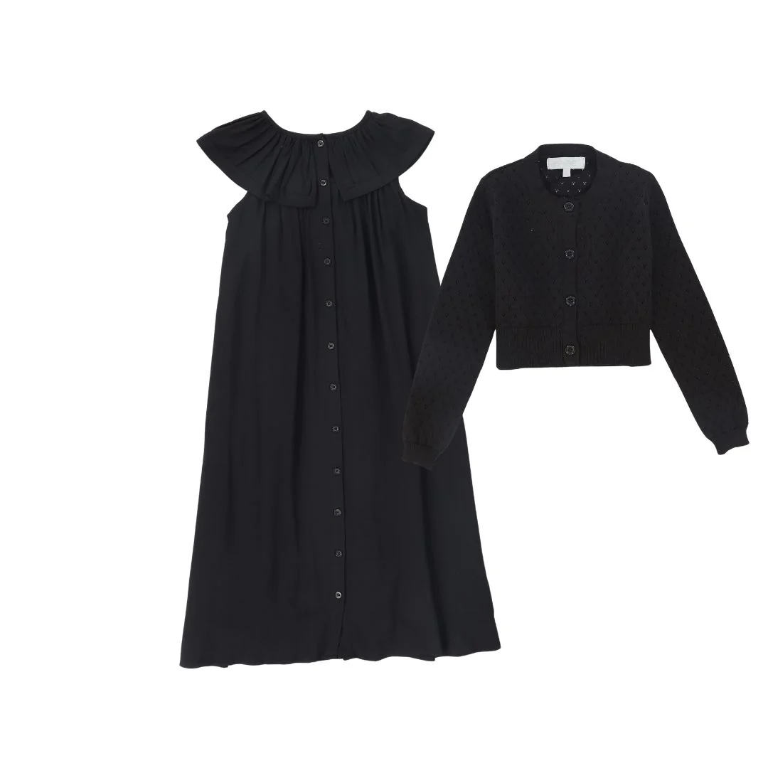 BACE COLLECTION BLACK LAYERED DRESS SET