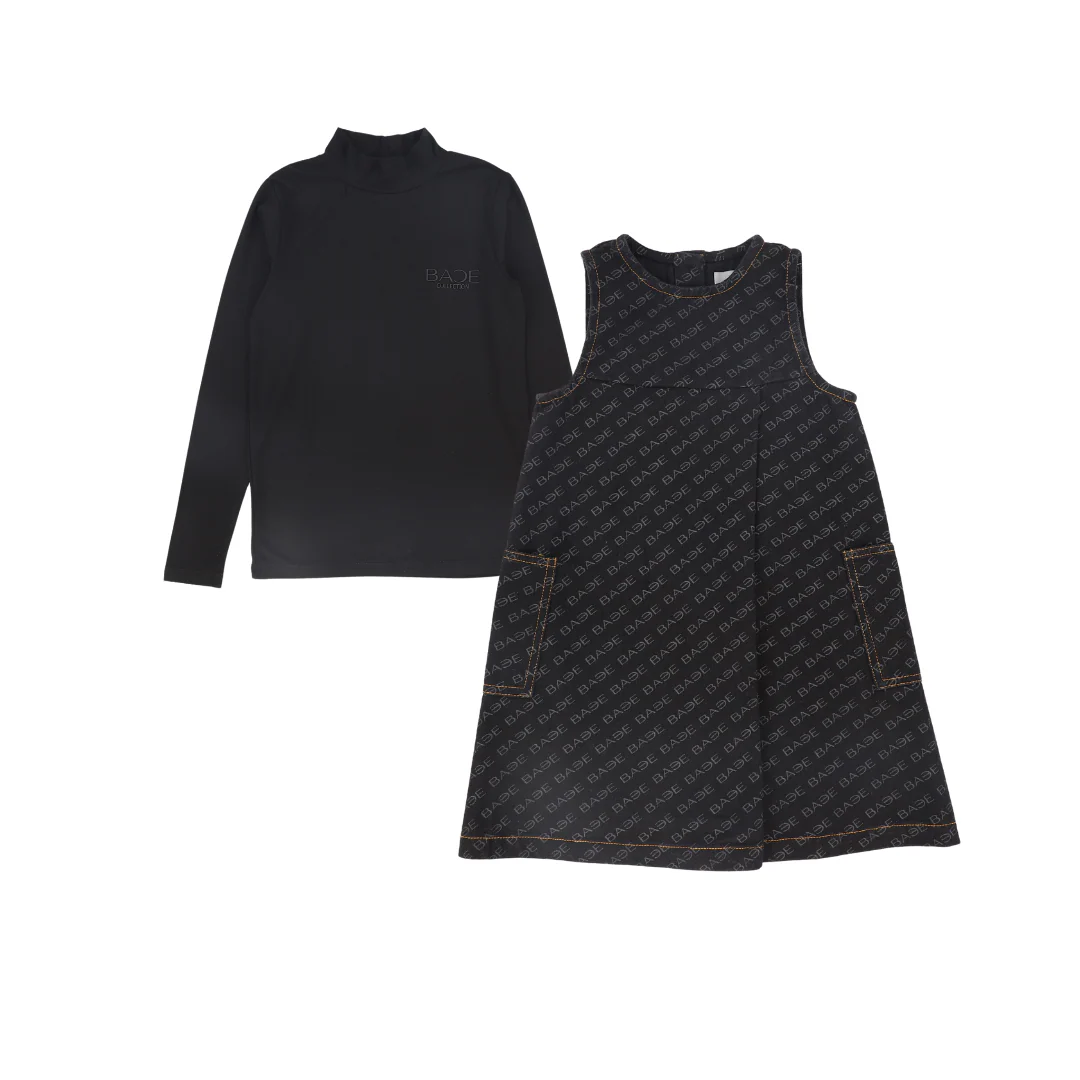 BACE COLLECTION BLACK PRINTED DENIM JUMPER SET [FINAL SALE]