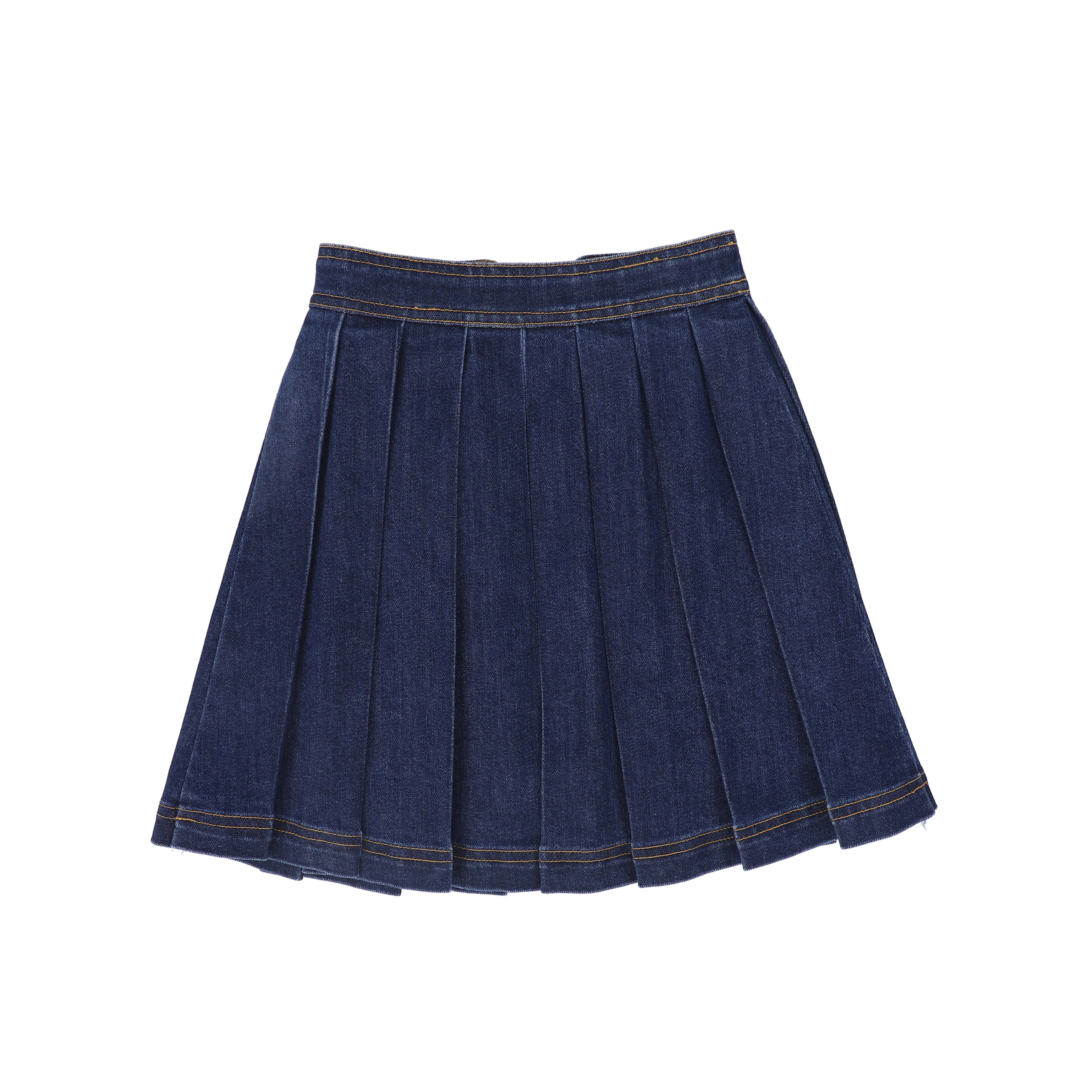 BACE COLLECTION DENIM DOUBLE BUTTON PLEAT SKIRT - Image 2