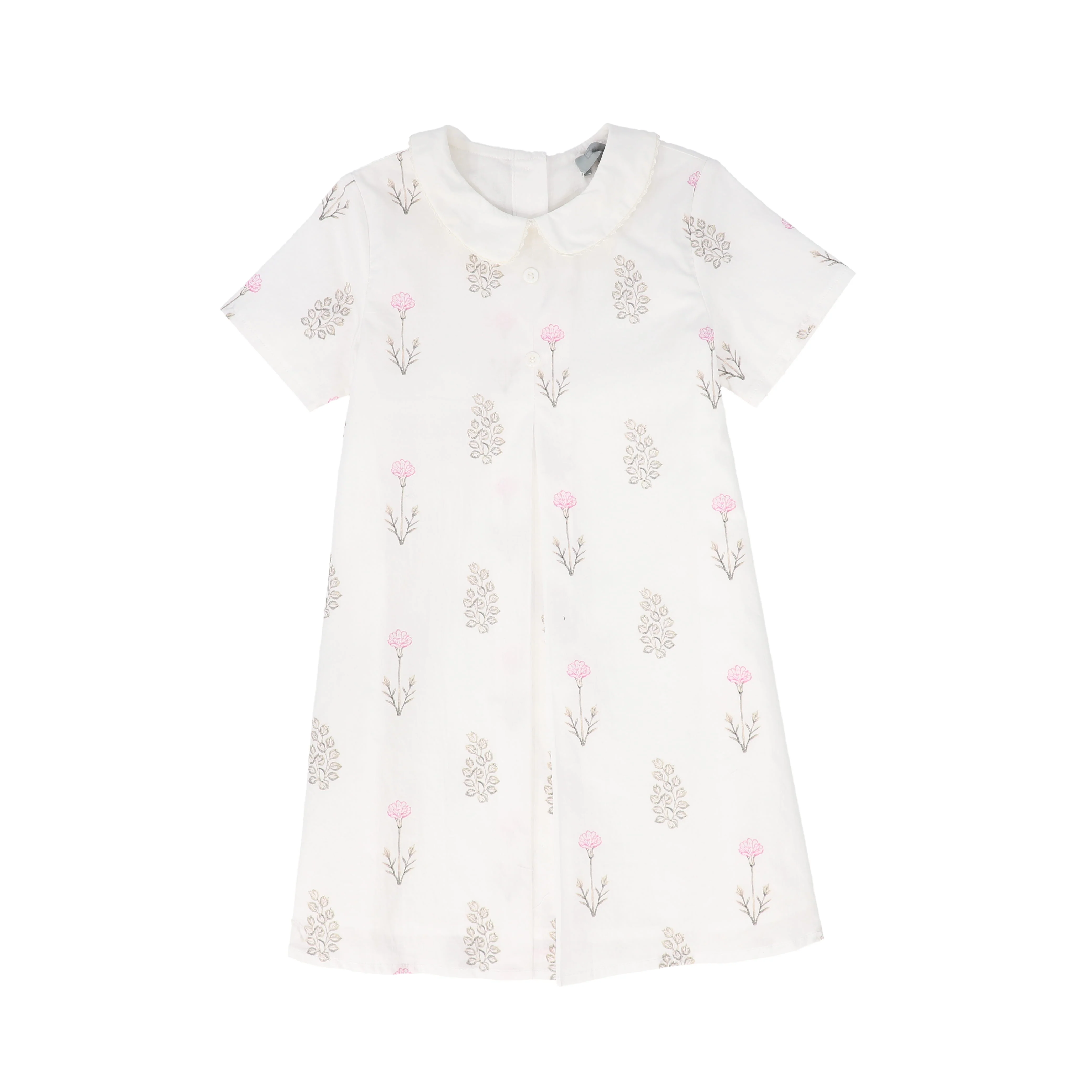 BACE COLLECTION BEIGE FLORAL SCATTERED COLLAR SS DRESS