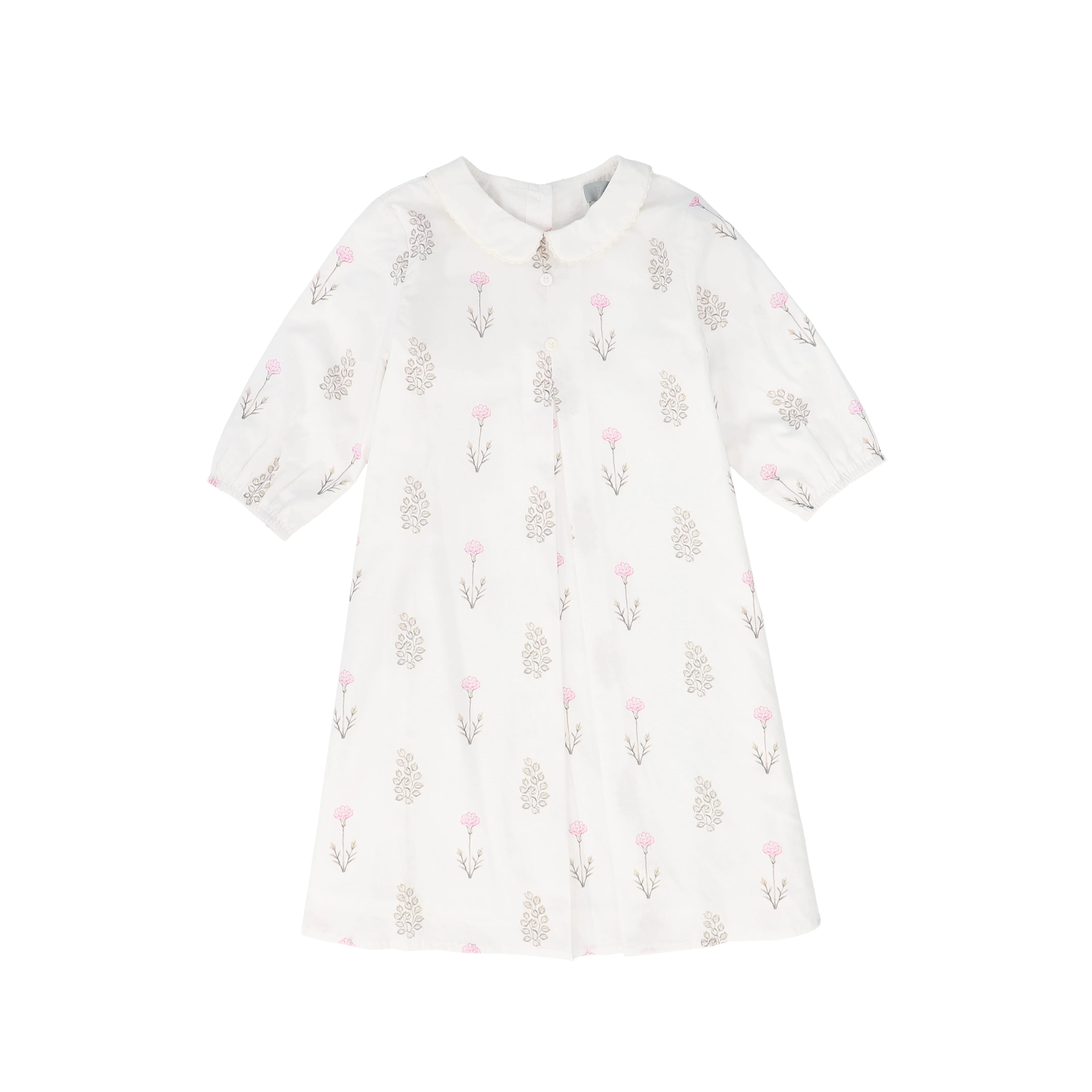 BACE COLLECTION BEIGE FLORAL SCATTERED COLLAR 3/4 SLEEVE DRESS
