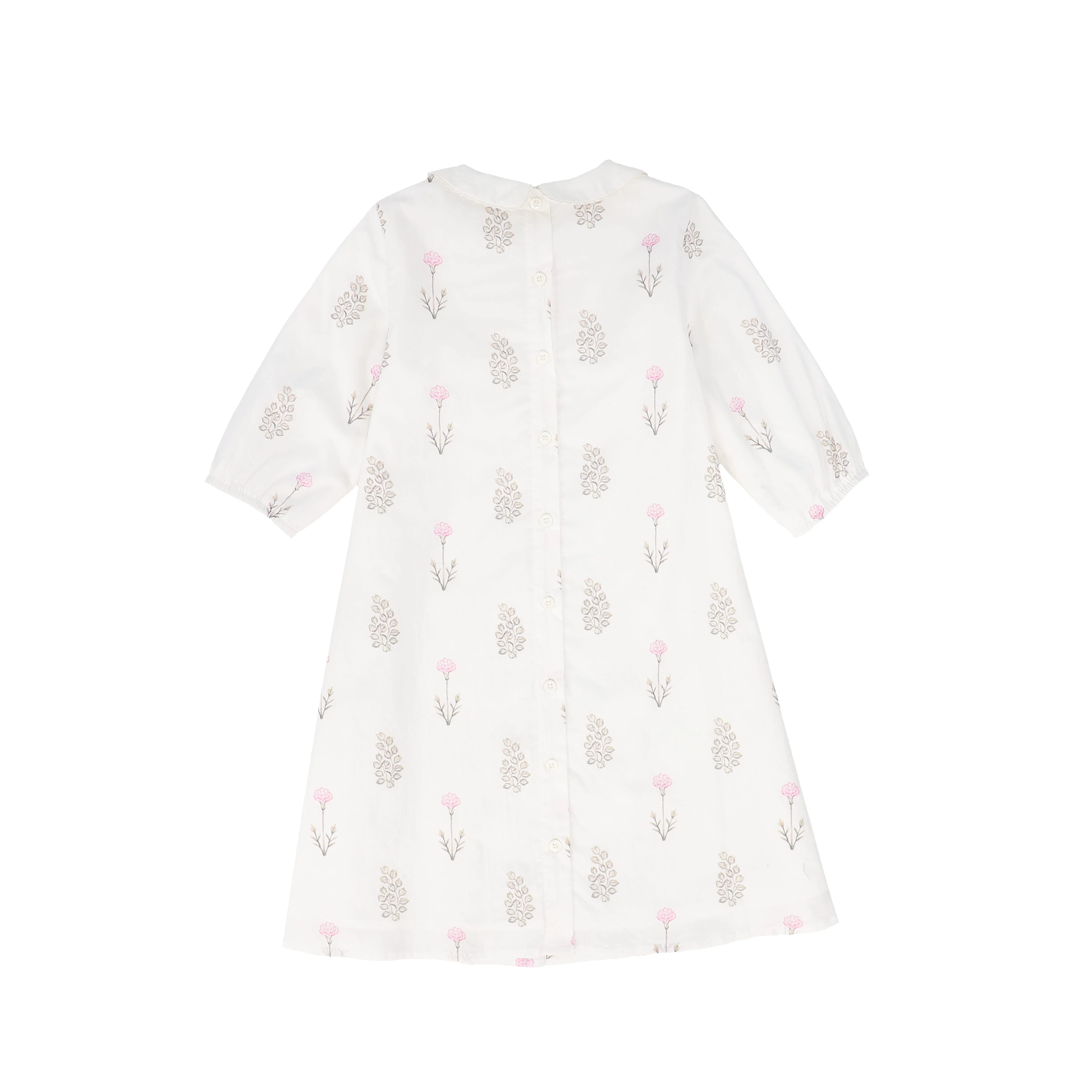 BACE COLLECTION BEIGE FLORAL SCATTERED COLLAR 3/4 SLEEVE DRESS - Image 2
