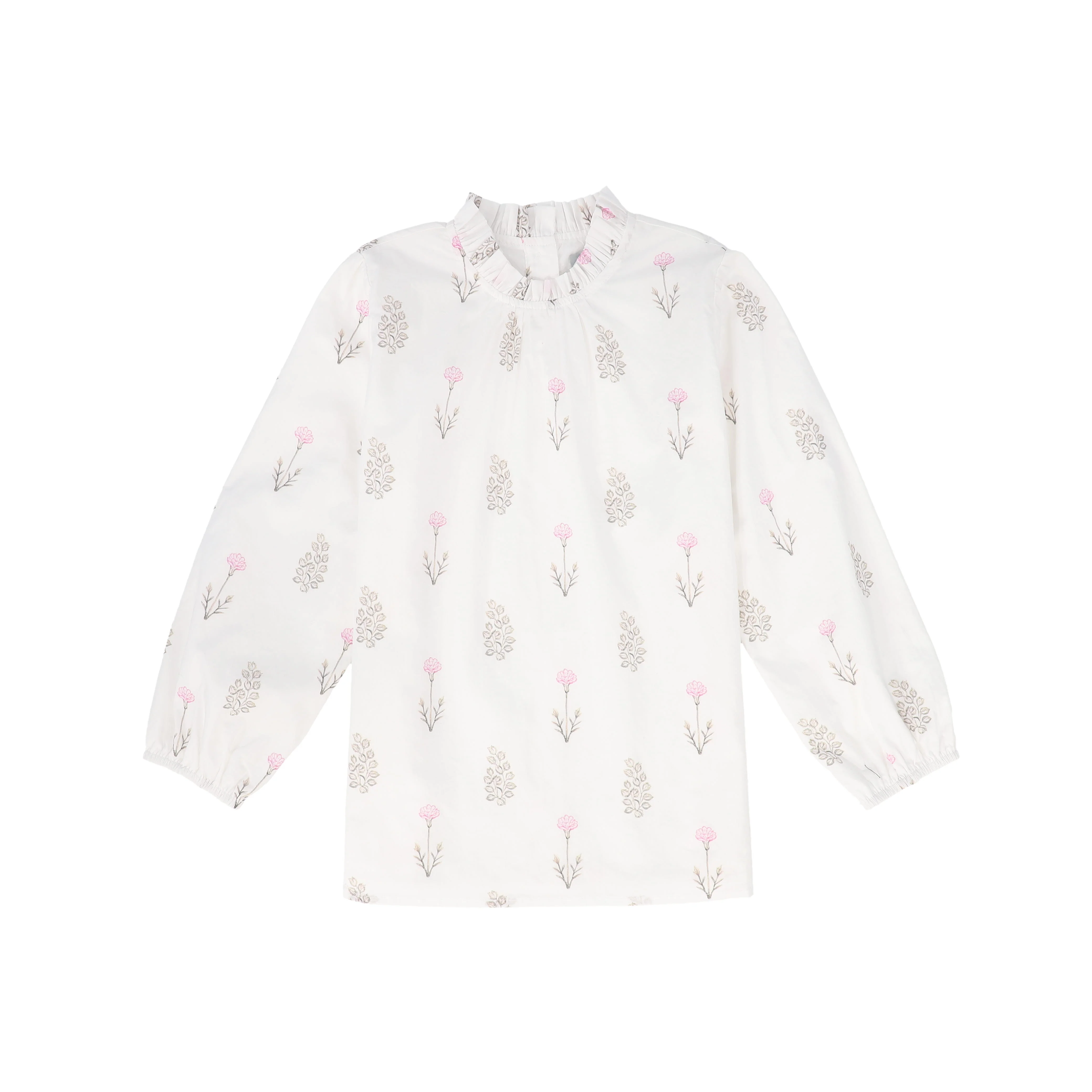 BACE COLLECTION BEIGE FLORAL SCATTERED GATHERED BLOUSE