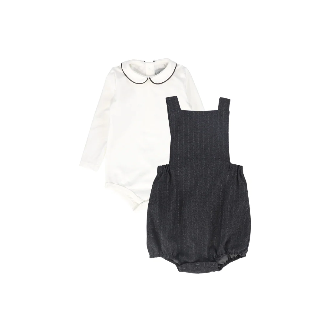 BACE COLLECTION GREY STRIPED WOOL ROMPER SET [FINAL SALE]