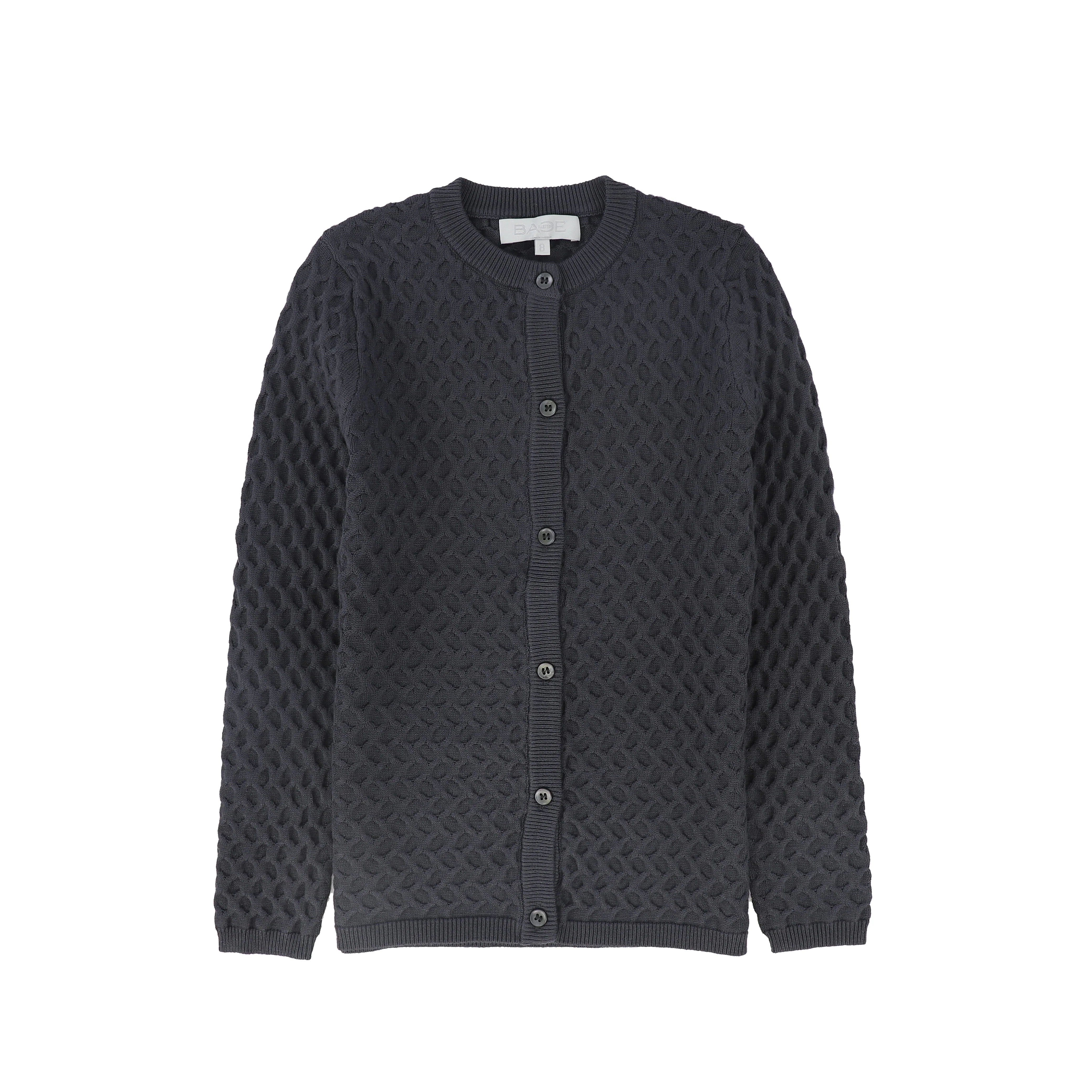 BACE COLLECTION GREY TEXTURED CROCHET KNIT CARDIGAN [FINAL SALE]
