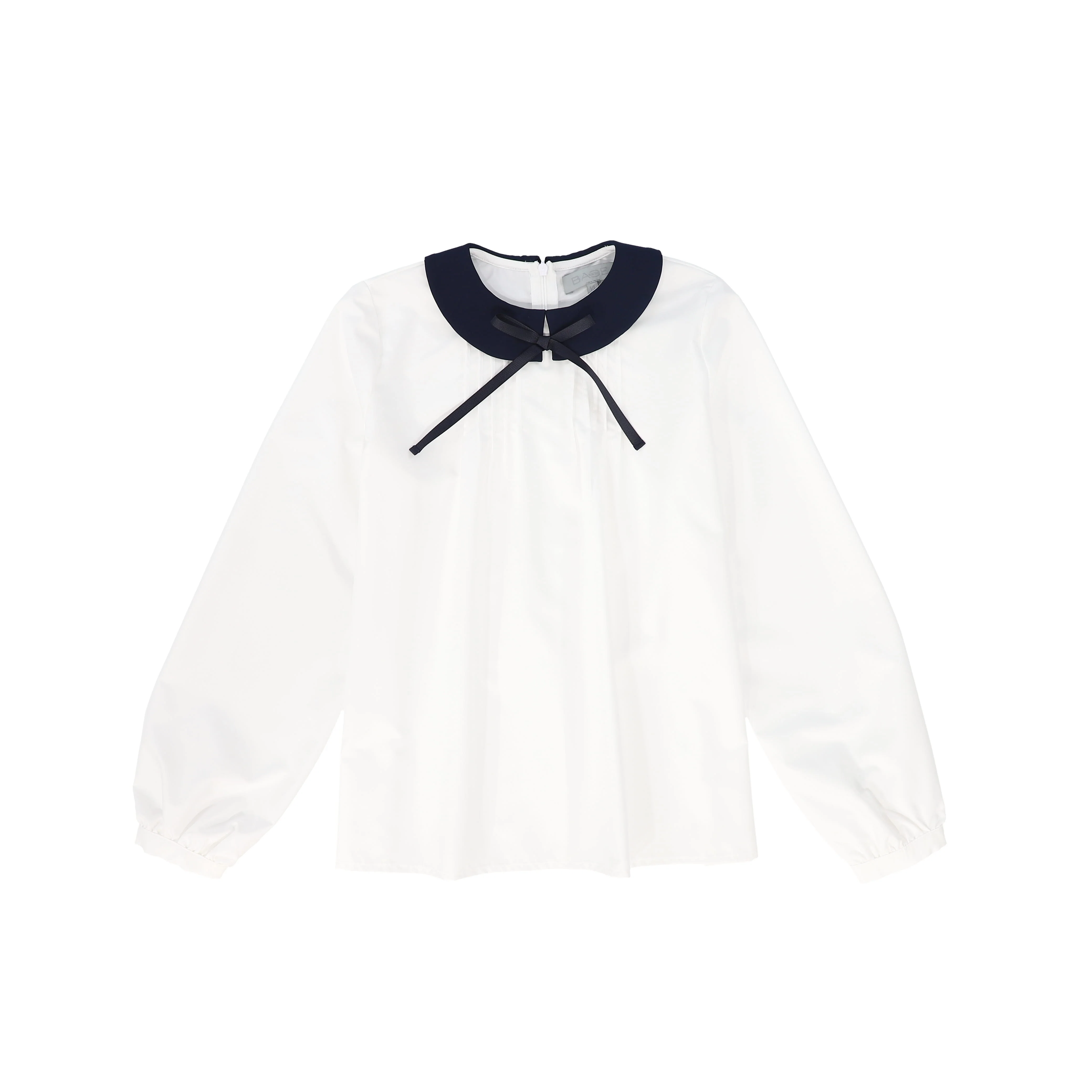 BACE COLLECTION IVORY/NAVY TRIM COLLAR BLOUSE
