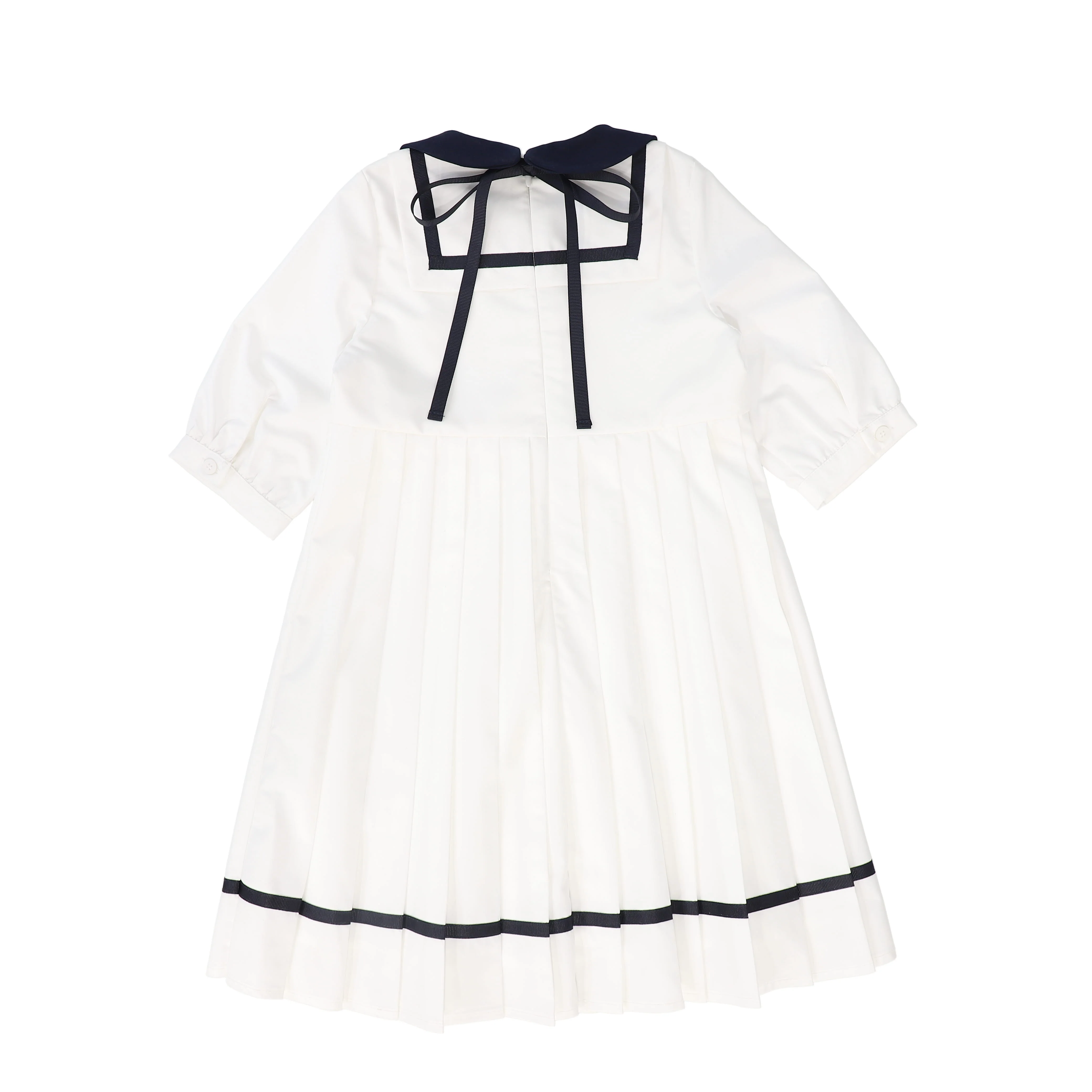 BACE COLLECTION IVORY/NAVY TRIM COLLAR 3/4 SLEEVE DRESS - Image 2