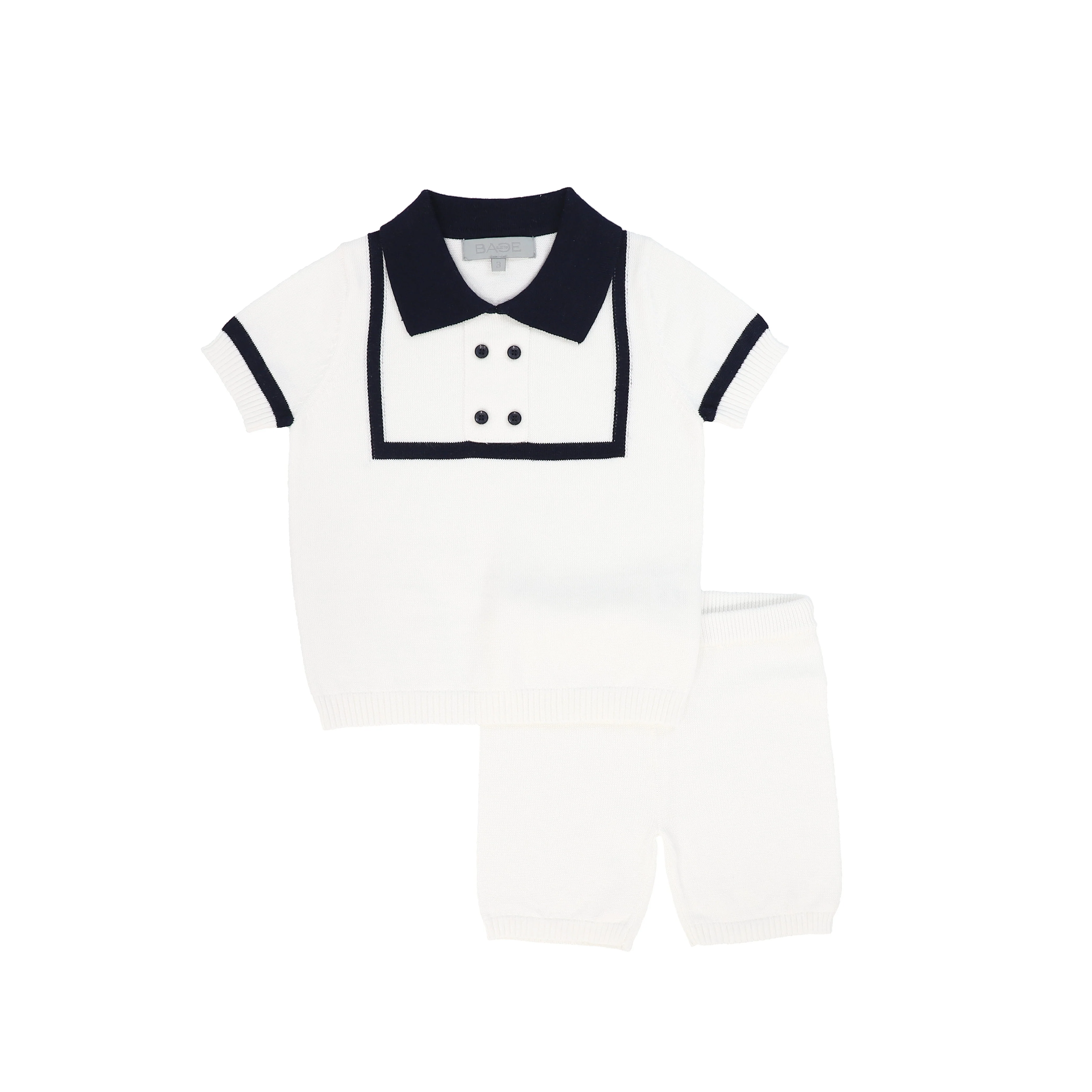 BACE COLLECTION IVORY/NAVY TRIM COLLAR SWEATER SET