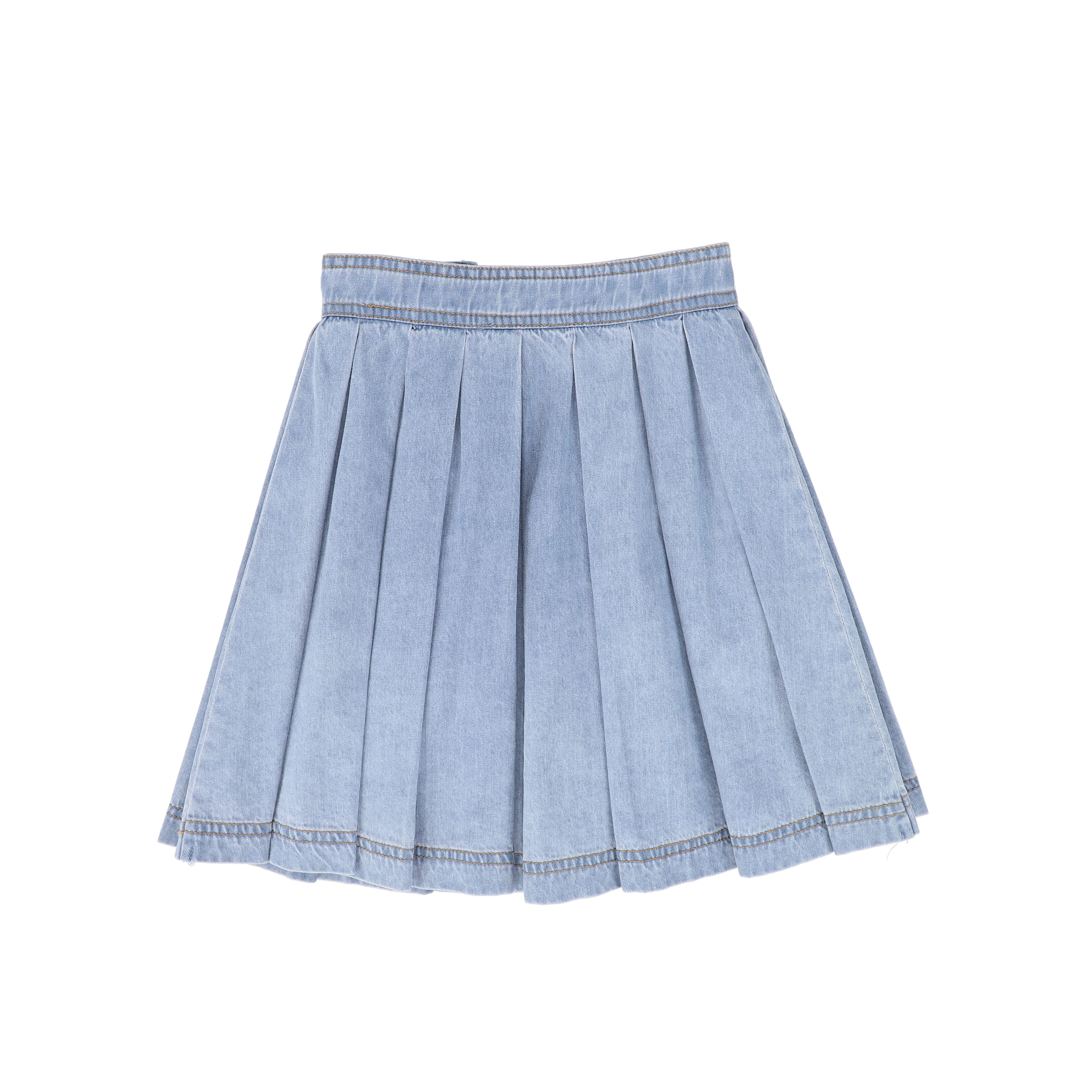 BACE COLLECTION LIGHT BLUE DENIM DOUBLE BUTTON PLEAT SKIRT - Image 2