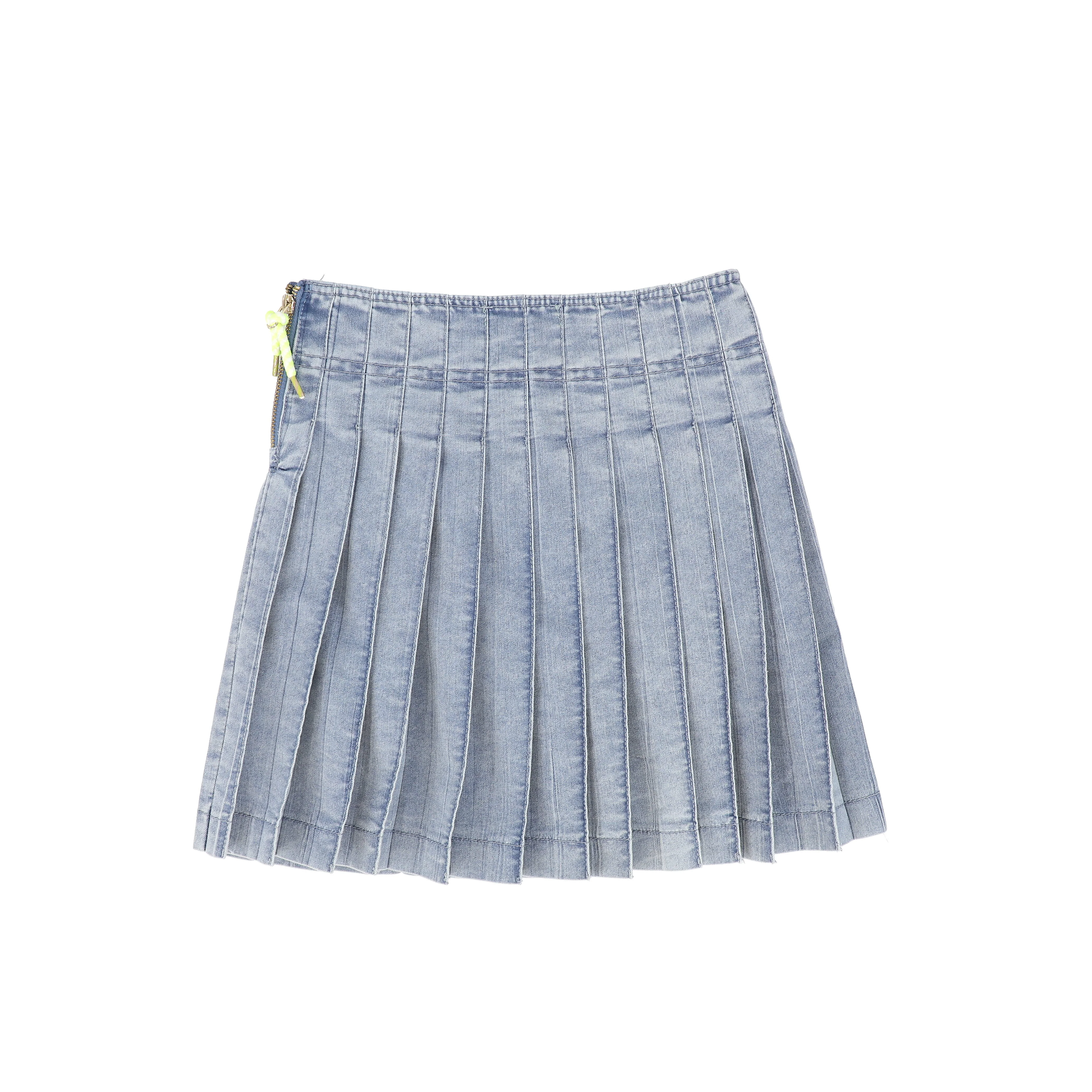 BACE COLLECTION LIGHT BLUE DENIM ROPE PLEAT SKIRT - Image 2