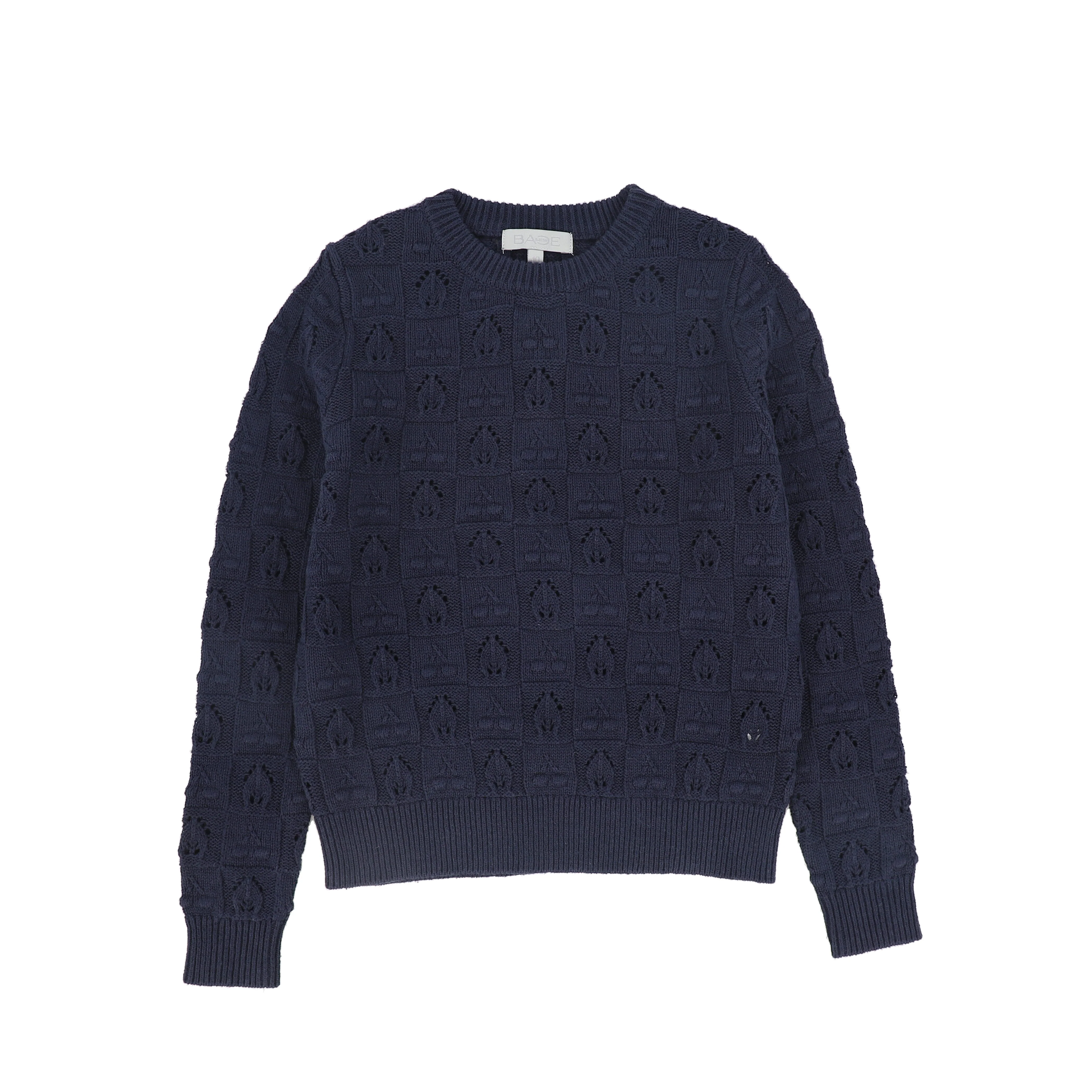 BACE COLLECTION NAVY CHECKED BUBBLE KNIT SWEATER [FINAL SALE]