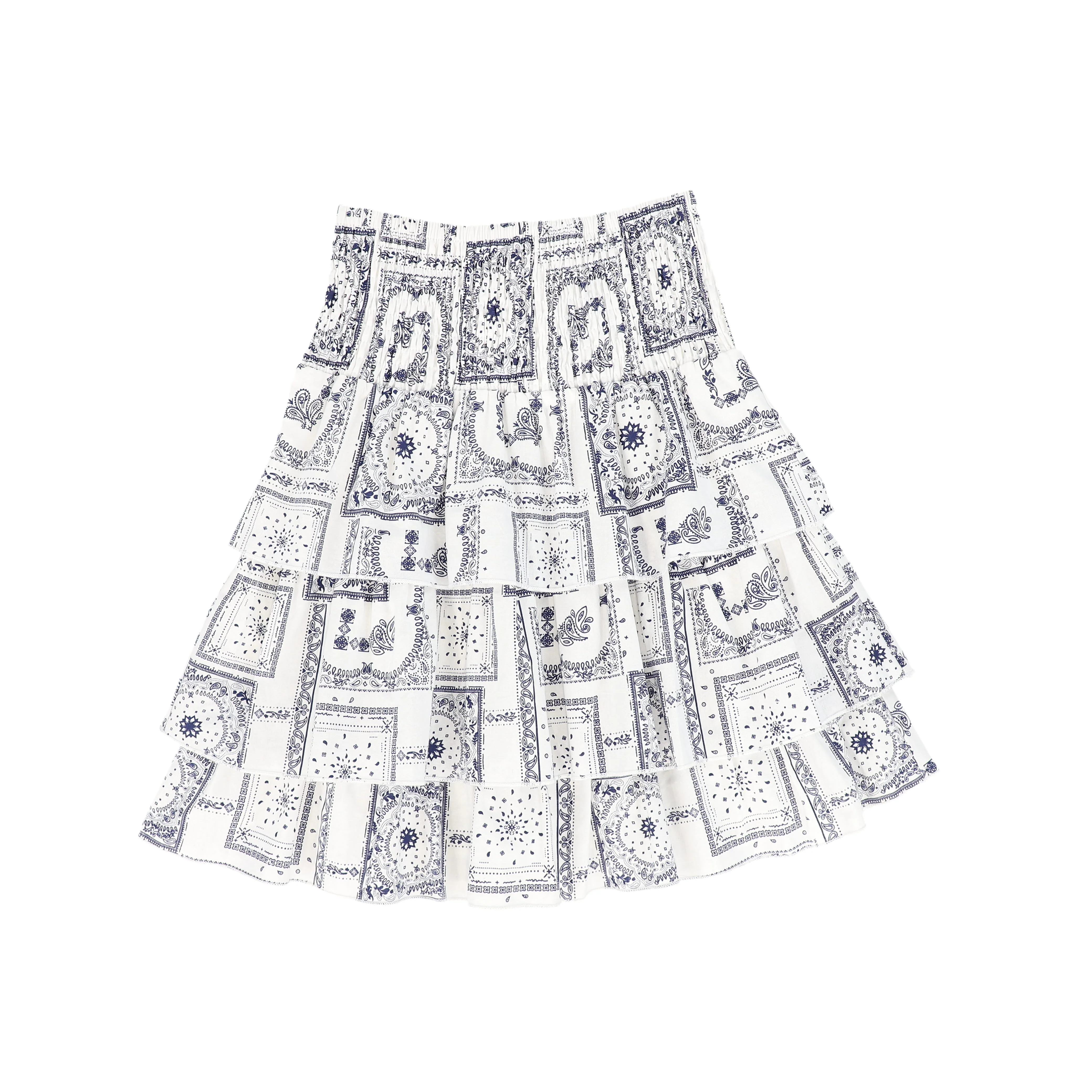 BACE COLLECTION NAVY PAISELY HANDKERCHIEF PRINT LAYERED SKIRT [FINAL SALE]