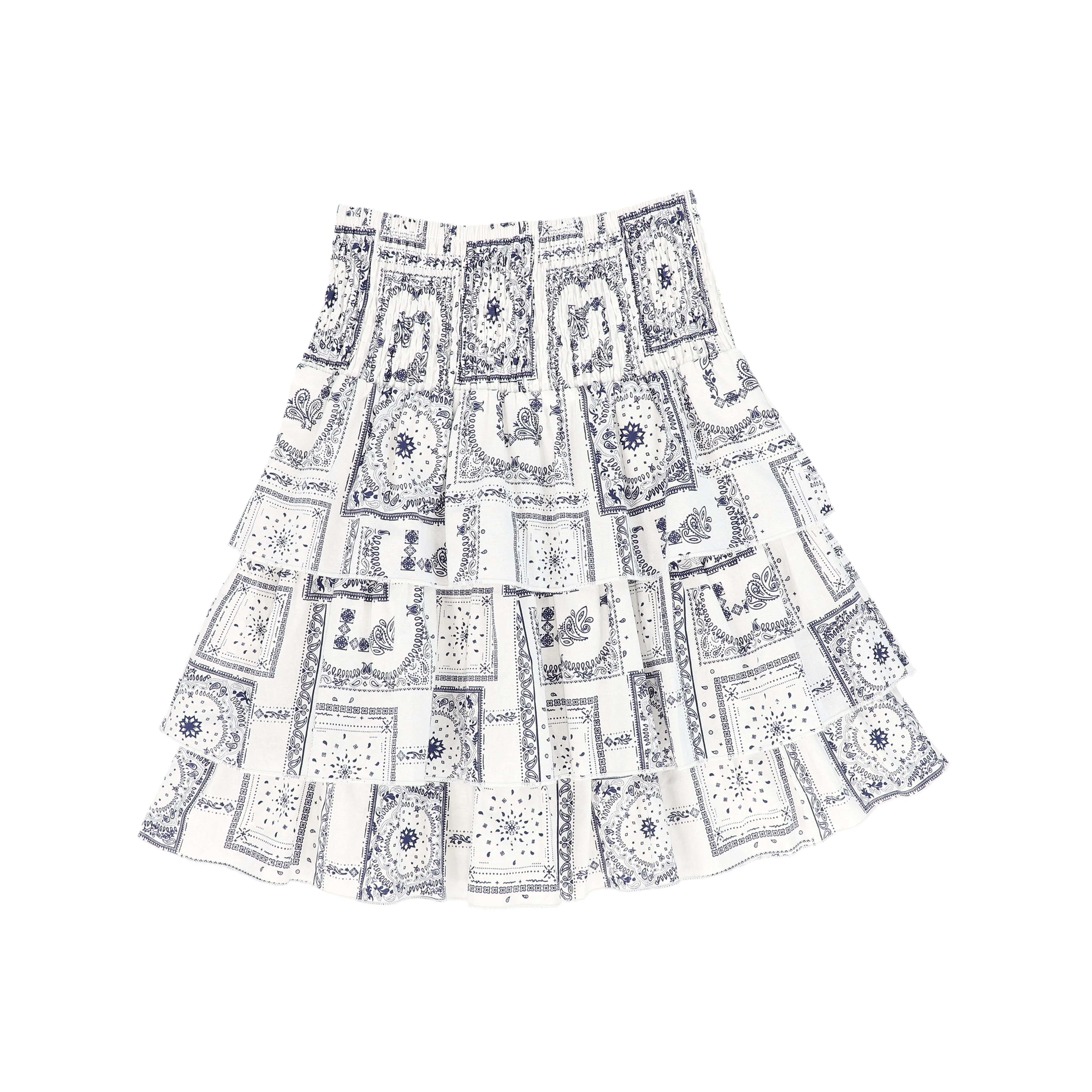 BACE COLLECTION NAVY PAISELY HANDKERCHIEF PRINT LAYERED SKIRT [FINAL SALE] - Image 2