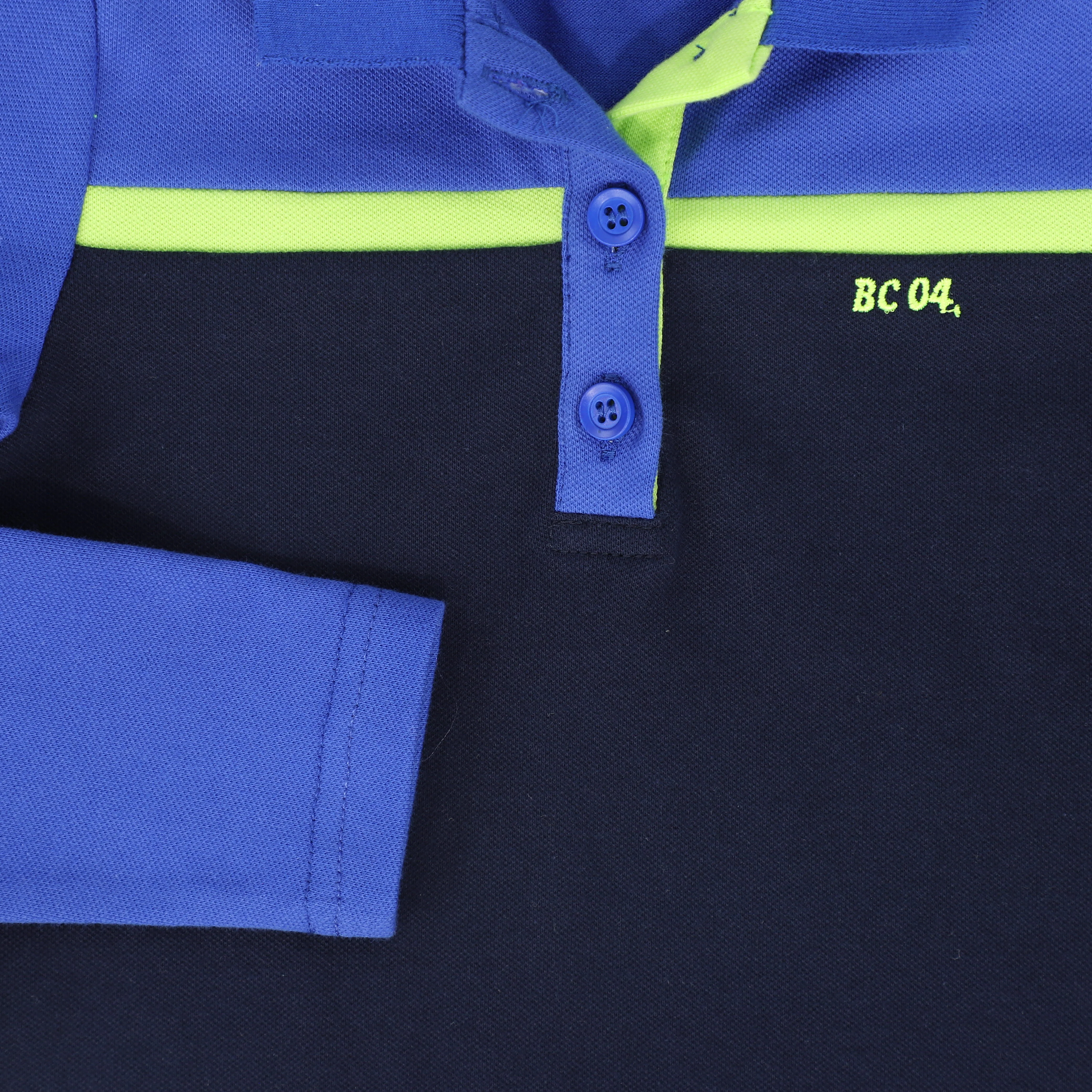 BACE COLLECTION NAVY STRIPED CONTRAST PIQUE LS POLO - Image 3