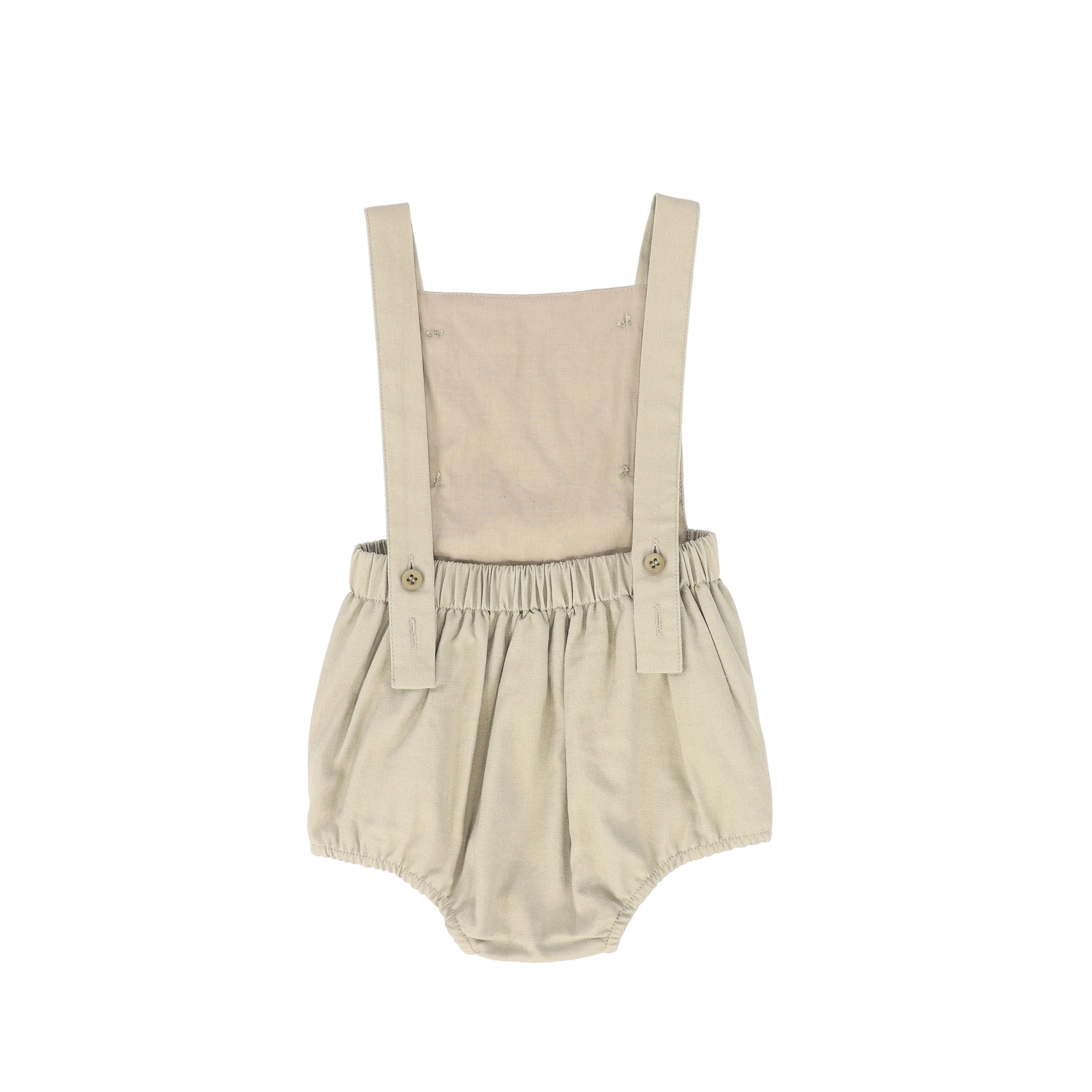 BACE COLLECTION TAN LINEN BUTTON ROMPER - Image 2