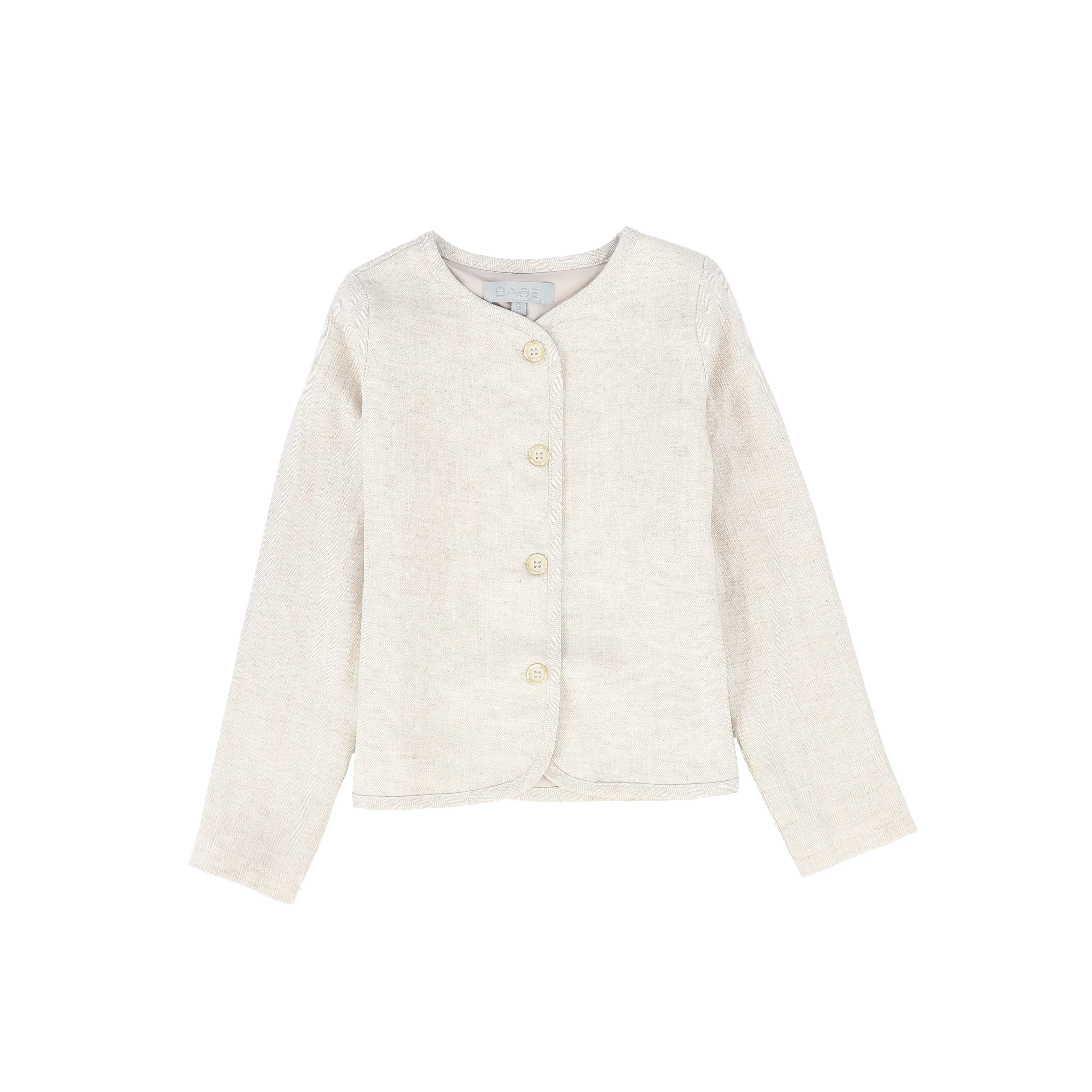 BACE COLLECTION BEIGE LINEN HERRINGBONE BUTTON BLAZER