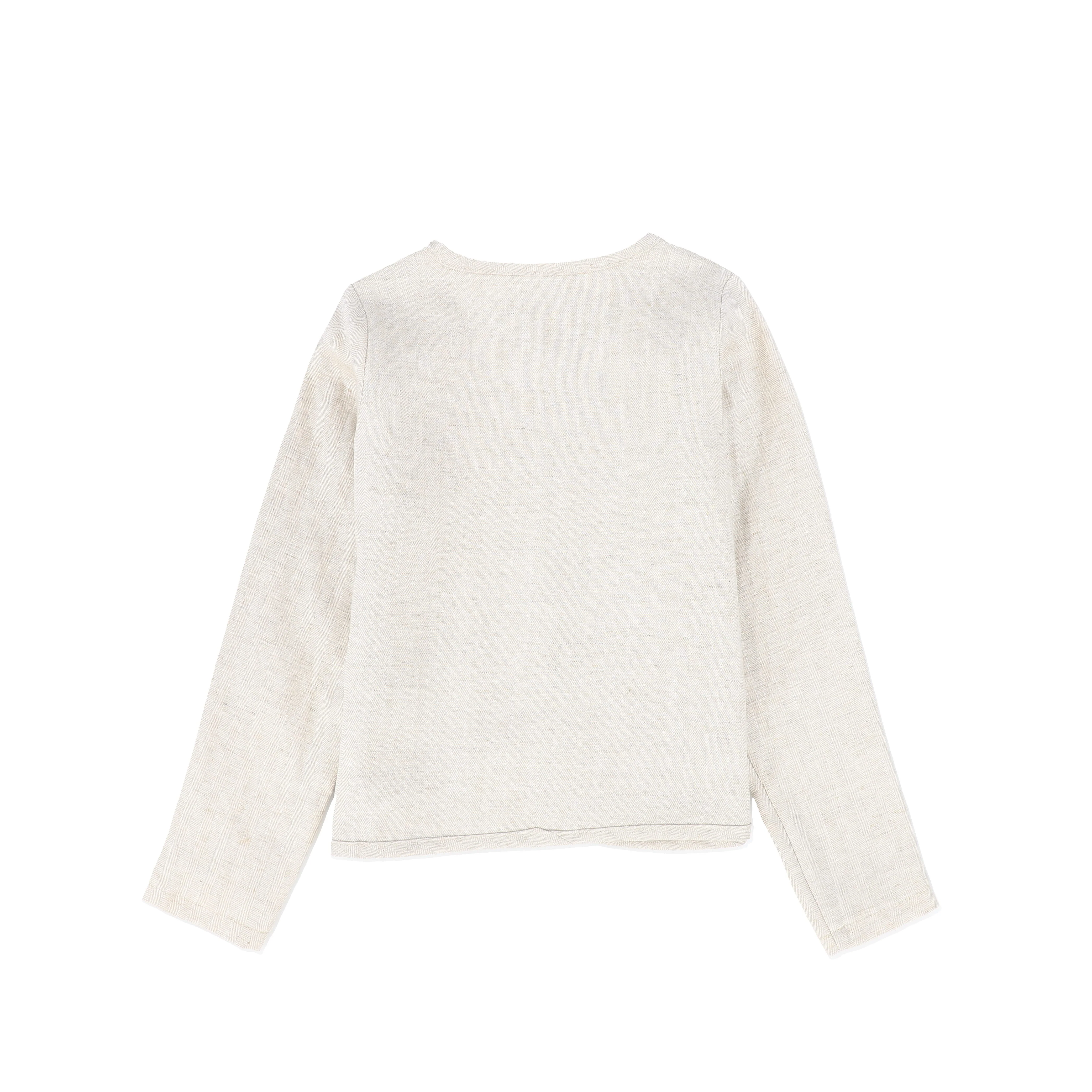 BACE COLLECTION BEIGE LINEN HERRINGBONE BUTTON BLAZER - Image 2