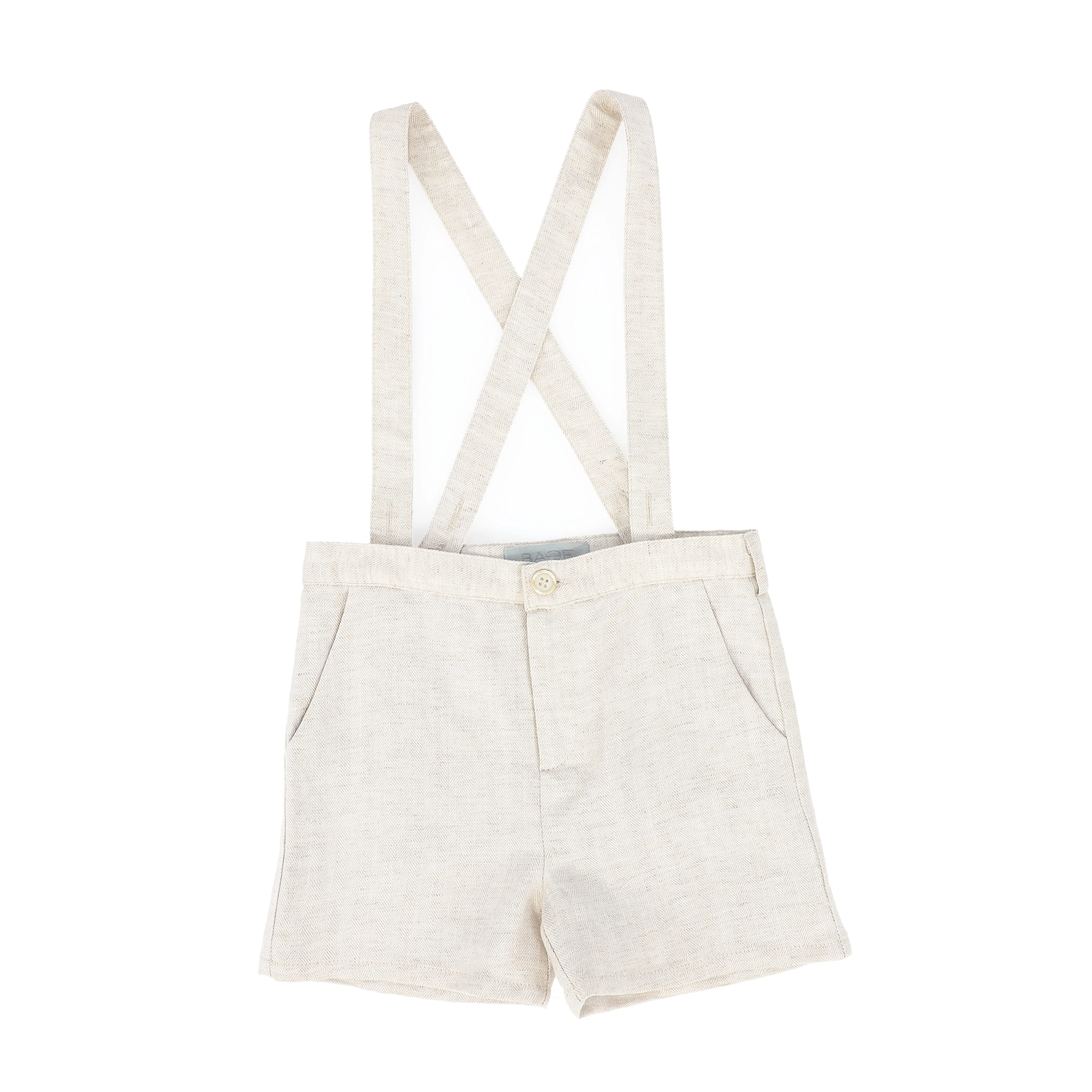 BACE COLLECTION BEIGE LINEN HERRINGBONE SUSPENDER SHORTS