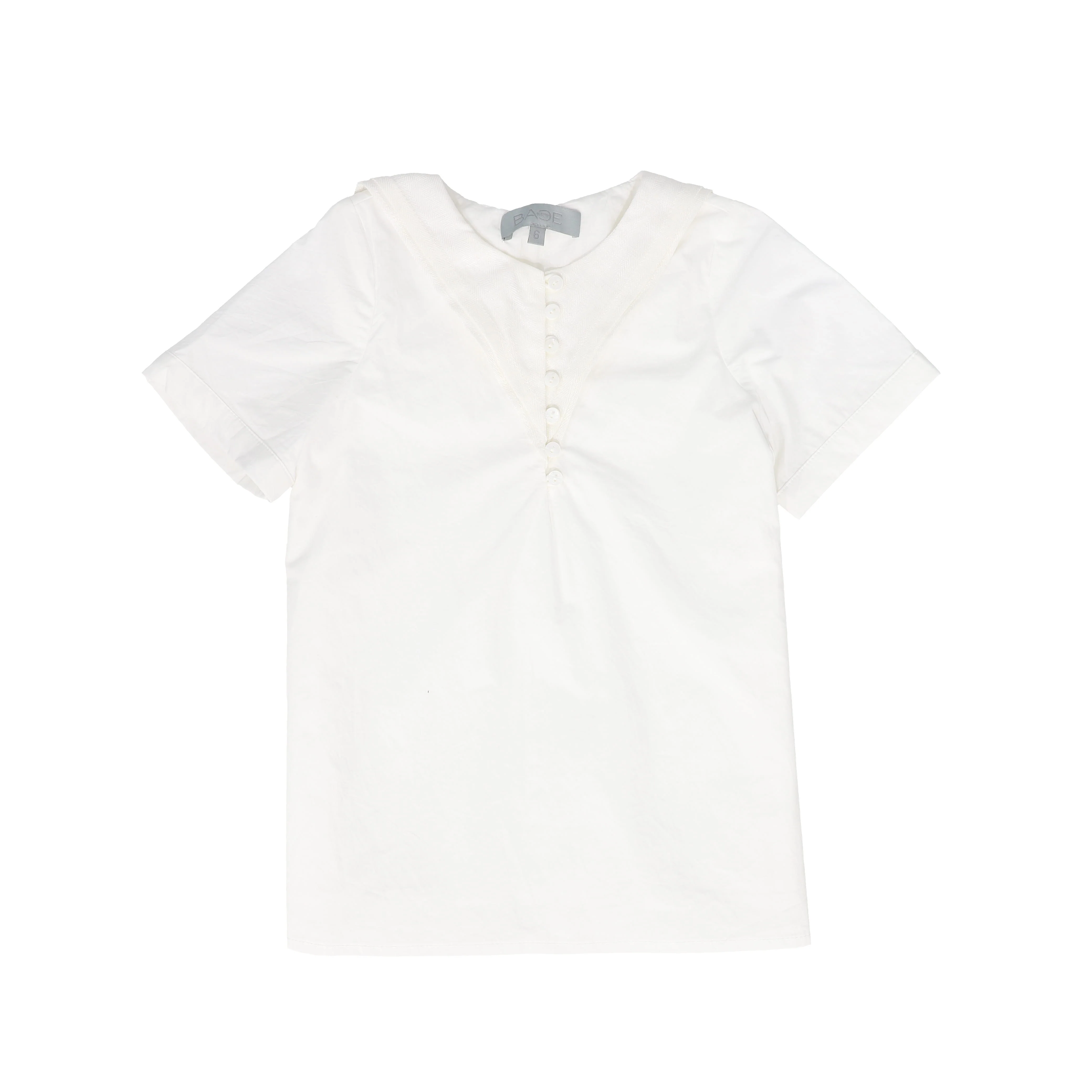 BACE COLLECTION WHITE LINEN SAILOR COLLAR SS SHIRT