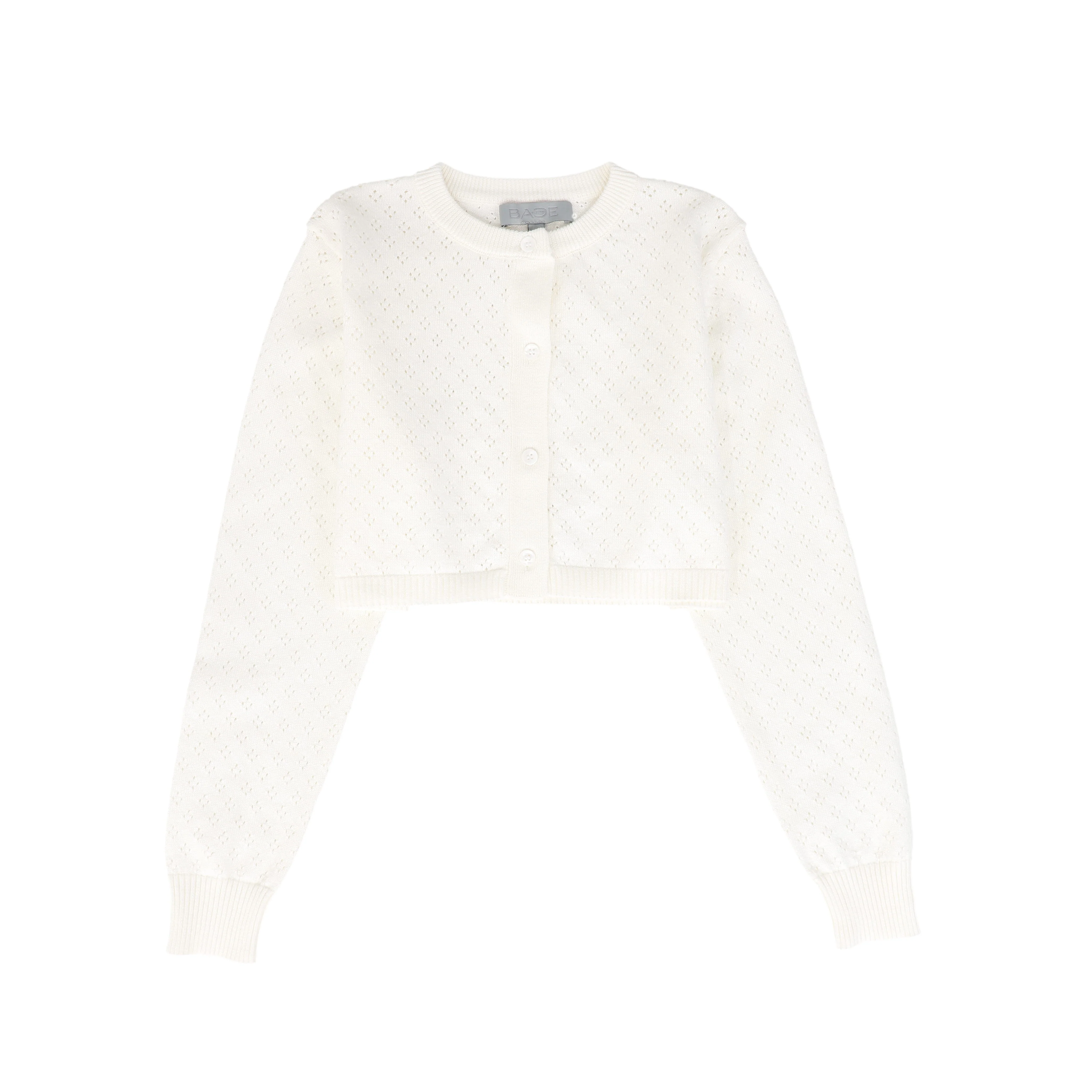 BACE COLLECTION WHITE PATTERN POINTELLE KNIT CARDIGAN [FINAL SALE]