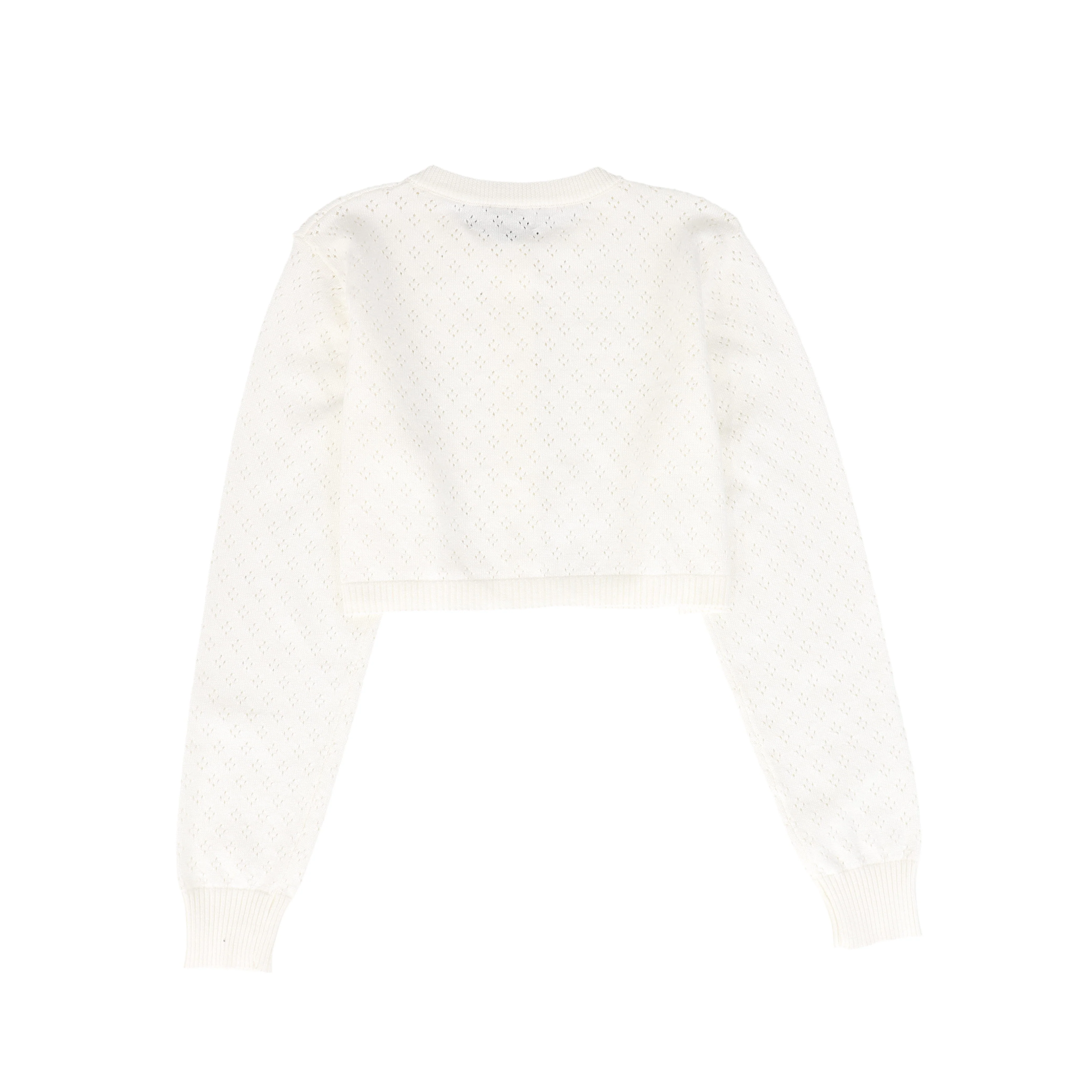 BACE COLLECTION WHITE PATTERN POINTELLE KNIT CARDIGAN [FINAL SALE] - Image 2