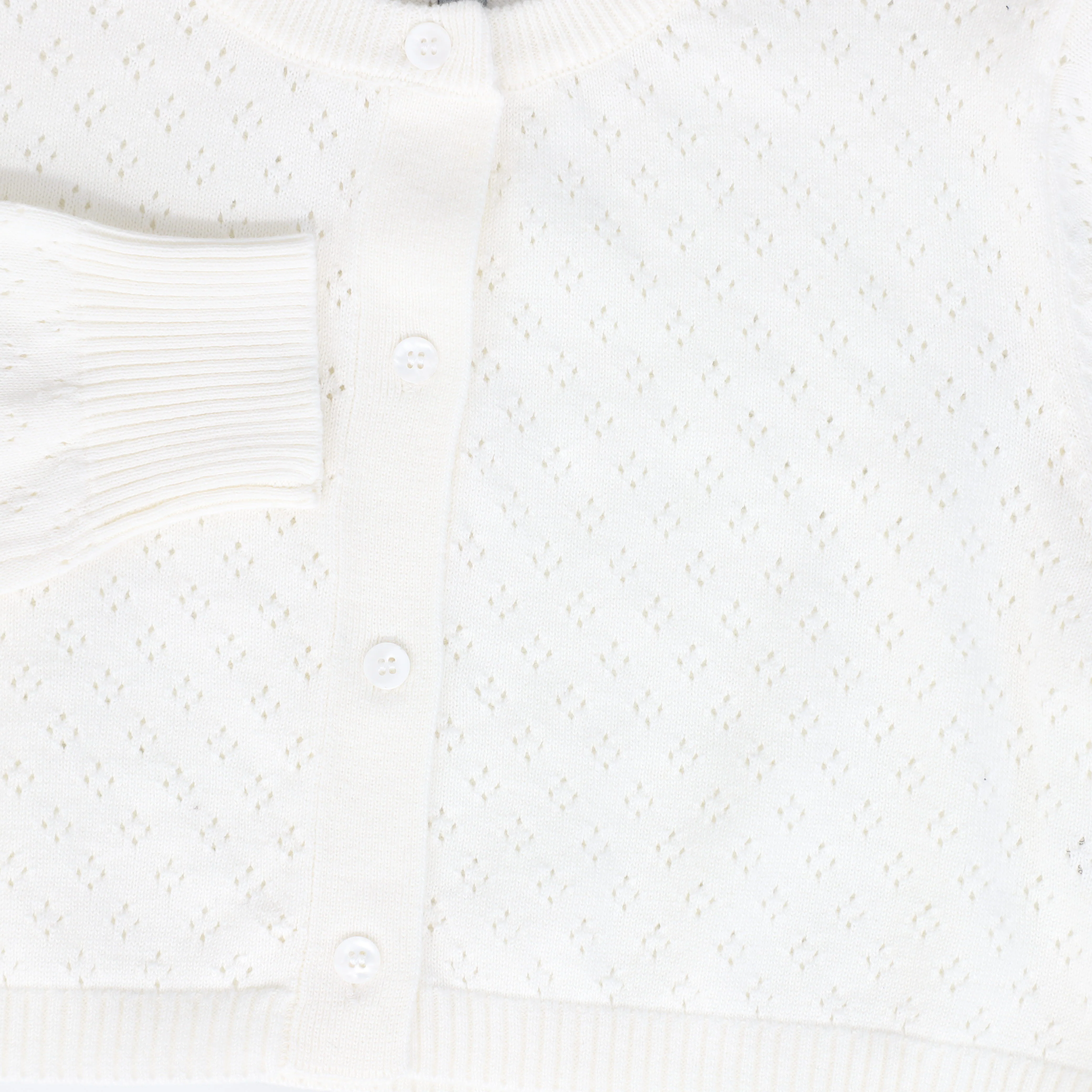BACE COLLECTION WHITE PATTERN POINTELLE KNIT CARDIGAN [FINAL SALE] - Image 3