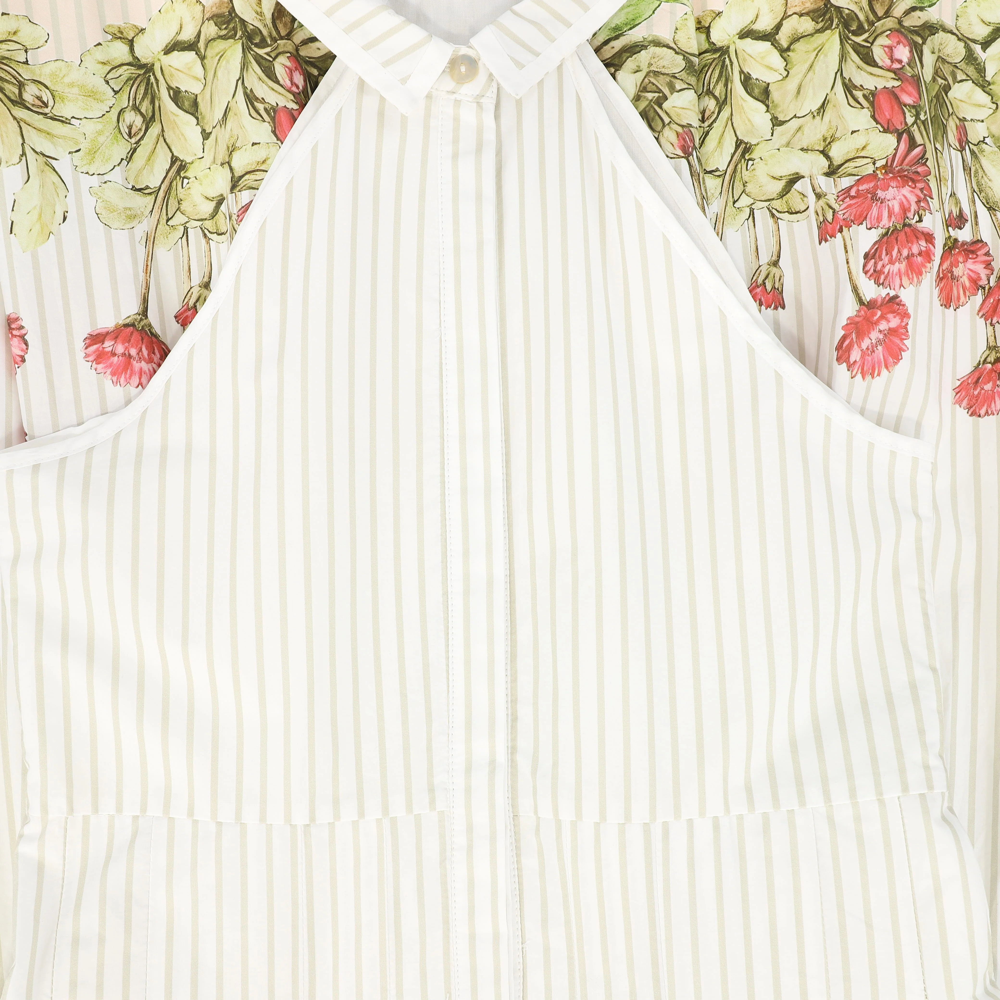 BACE COLLECTION WHITE/TAN STRIPE FLORAL COLLAR JUMPER - Image 3