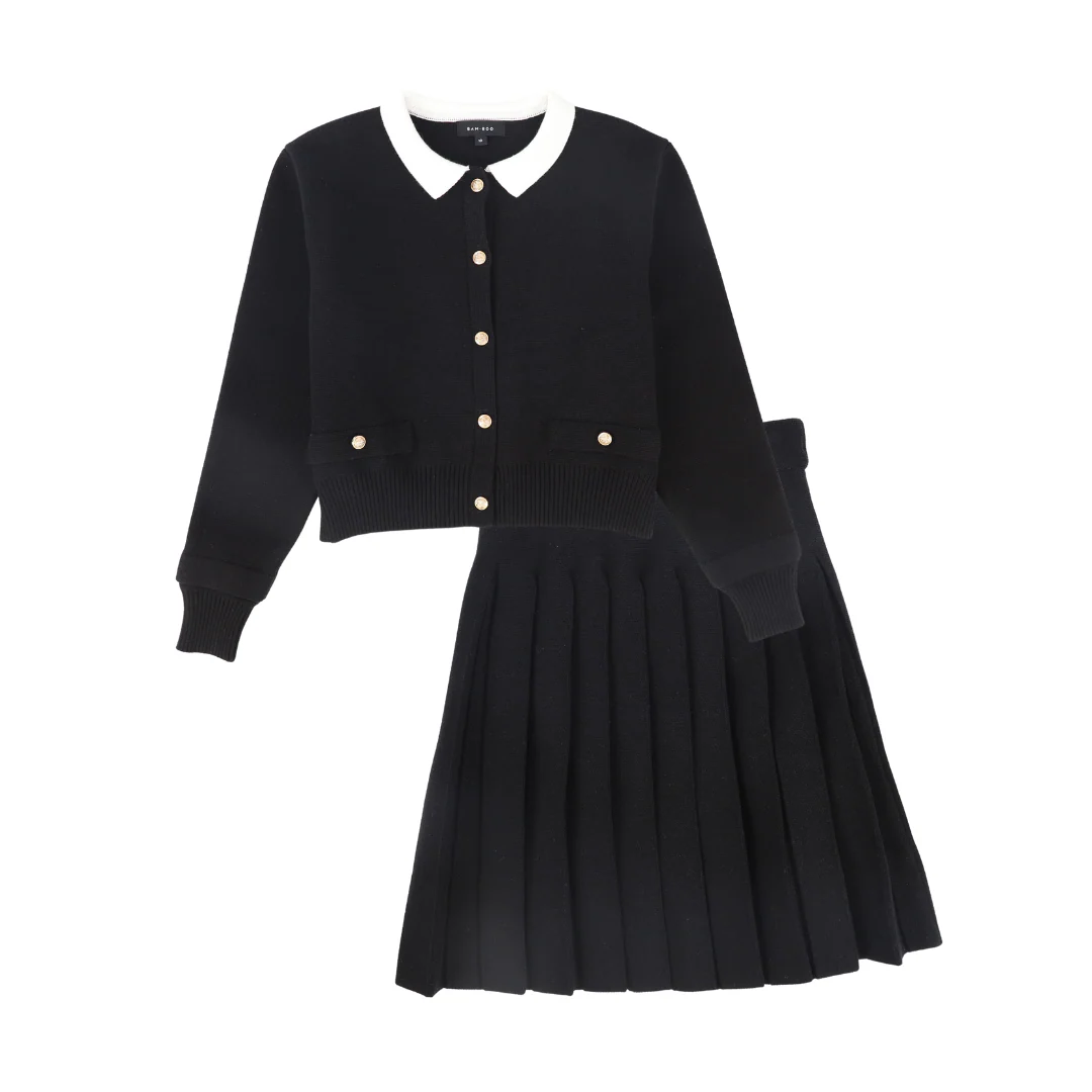 BAMBOO BLACK KNIT BUTTON BLAZER SET [FINAL SALE]