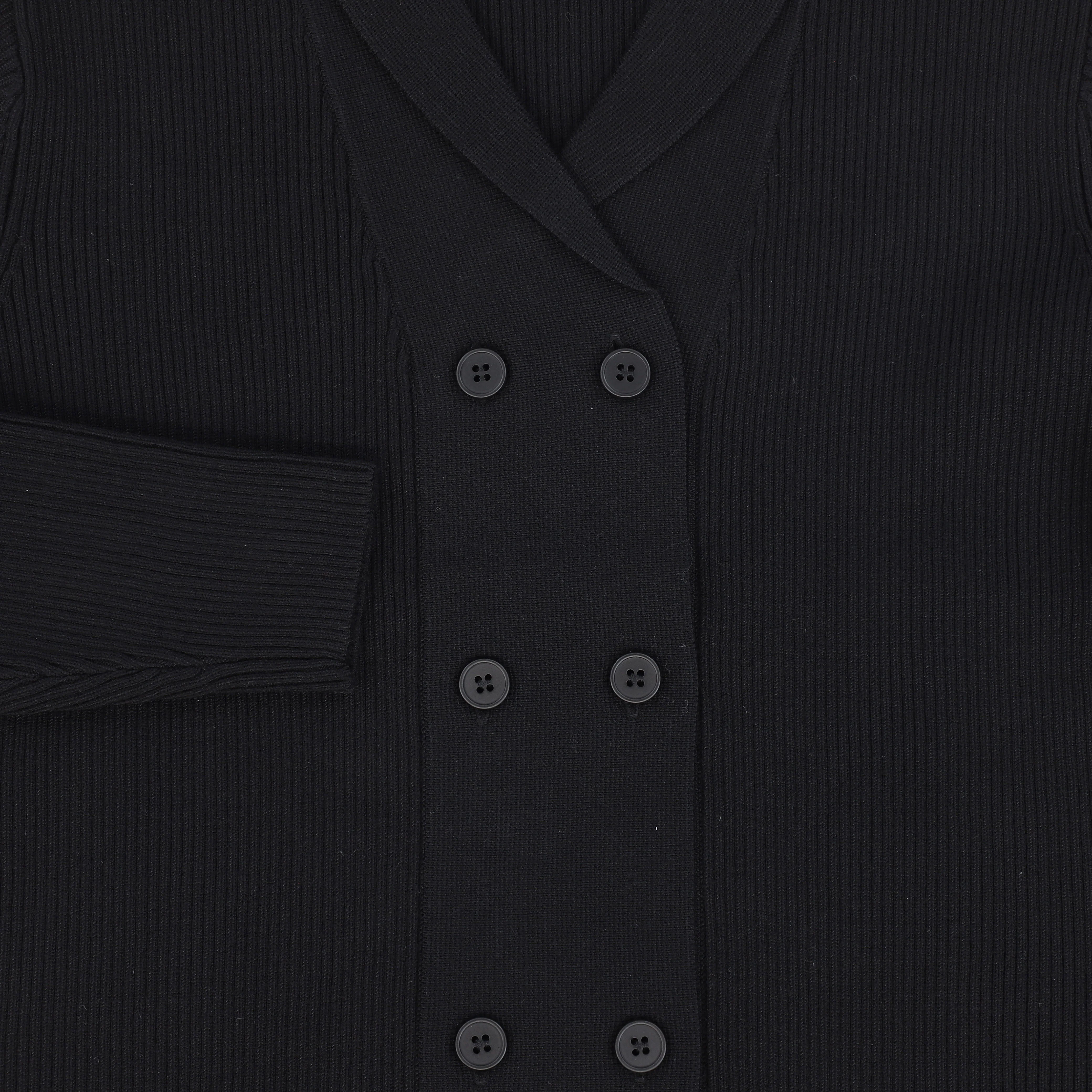 Bamboo Black Ribbed Knit Double Breasted Blazer [FINAL SALE] - Image 3