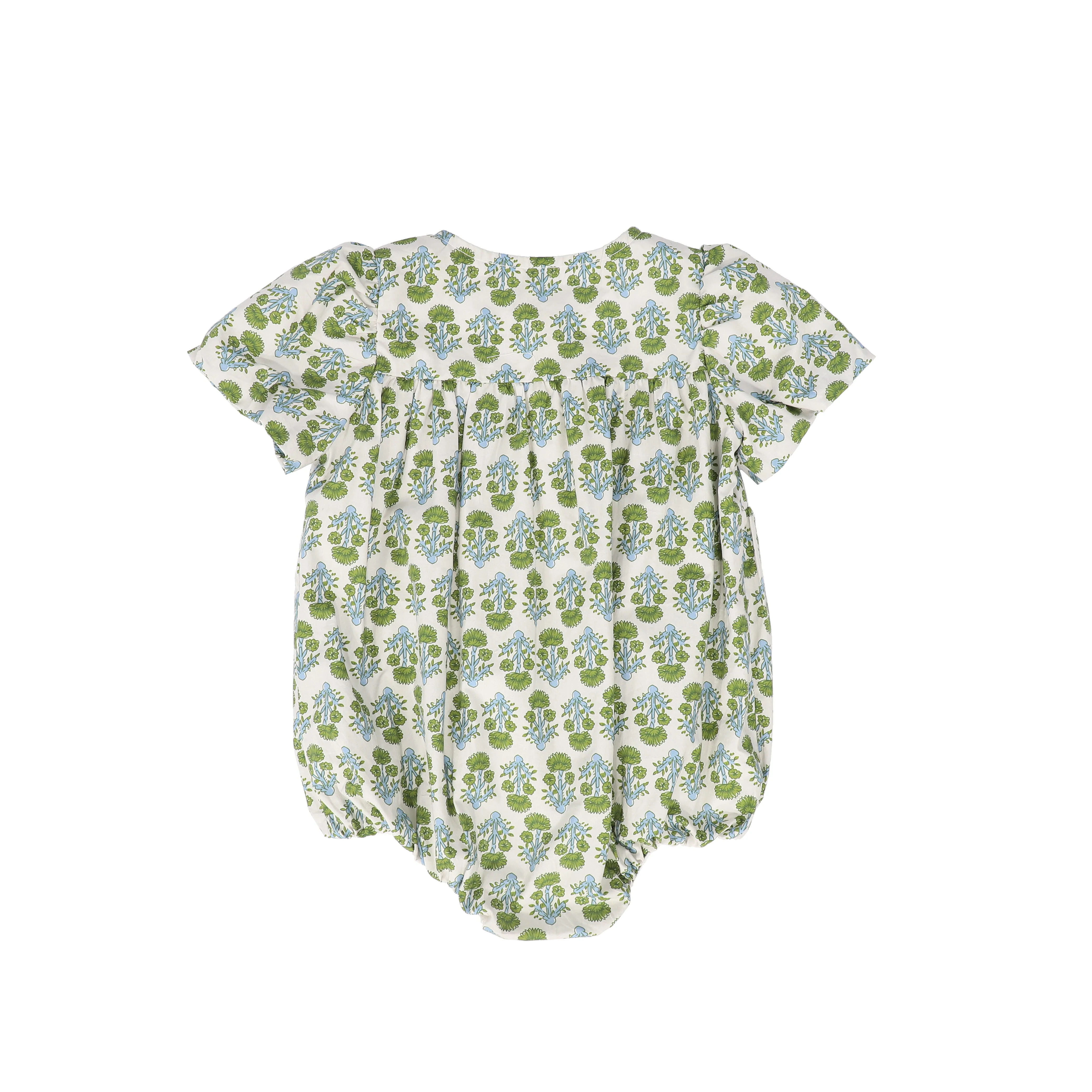 BAMBOO GREEN/BLUE FLOWER PRINT SMOCK ROMPER - Image 2