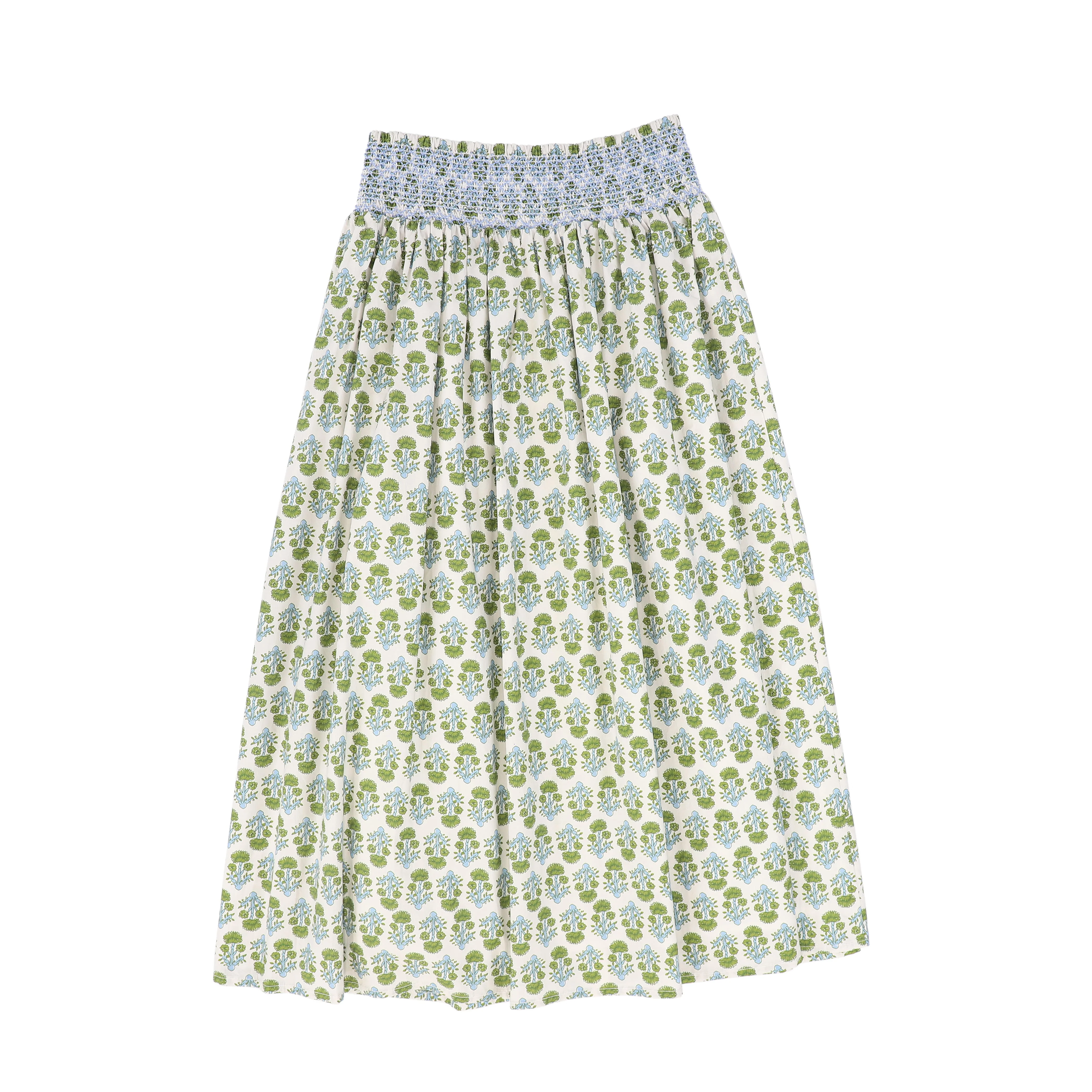 BAMBOO GREEN/BLUE FLOWER PRINT SMOCK SKIRT - Image 2