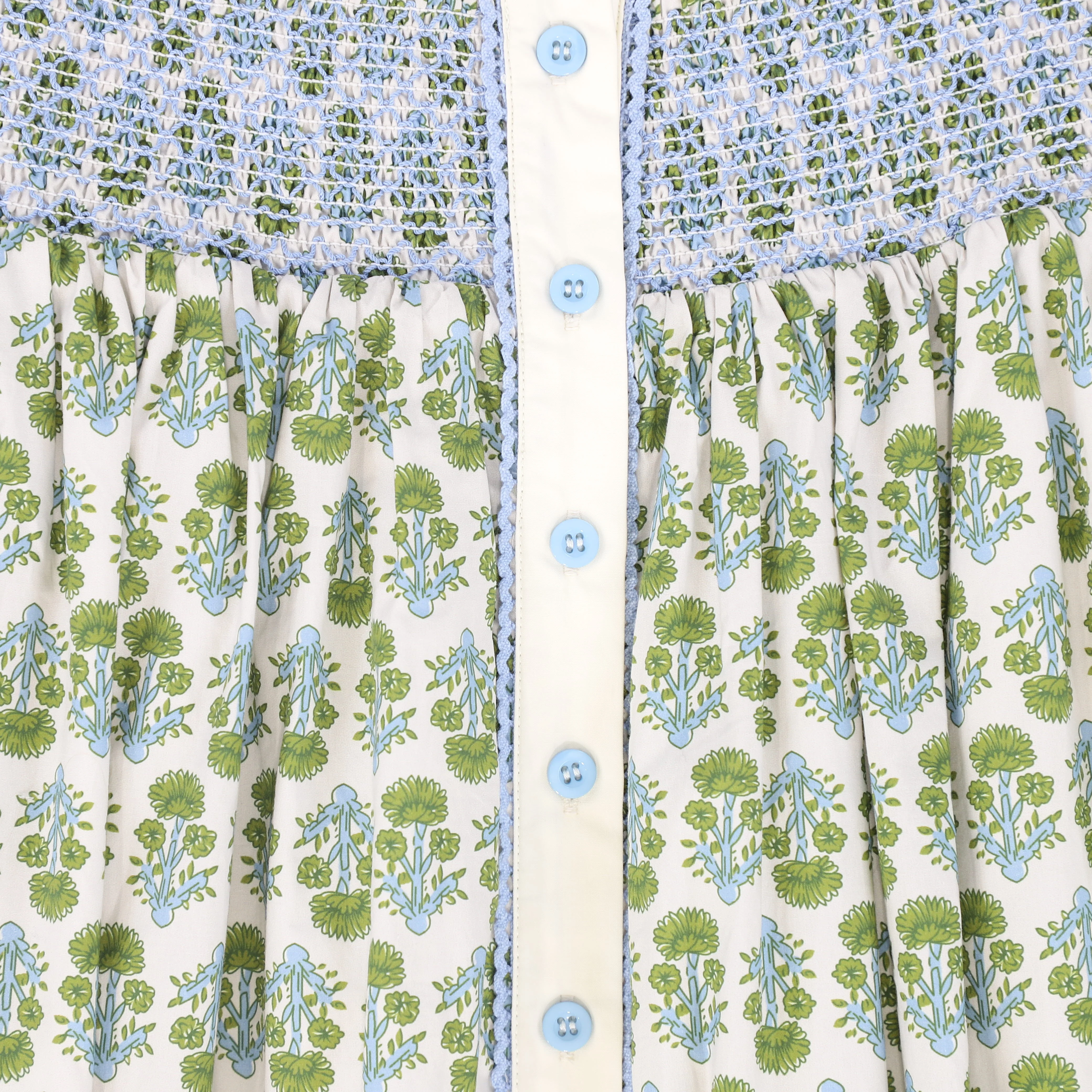 BAMBOO GREEN/BLUE FLOWER PRINT SMOCK SKIRT - Image 3