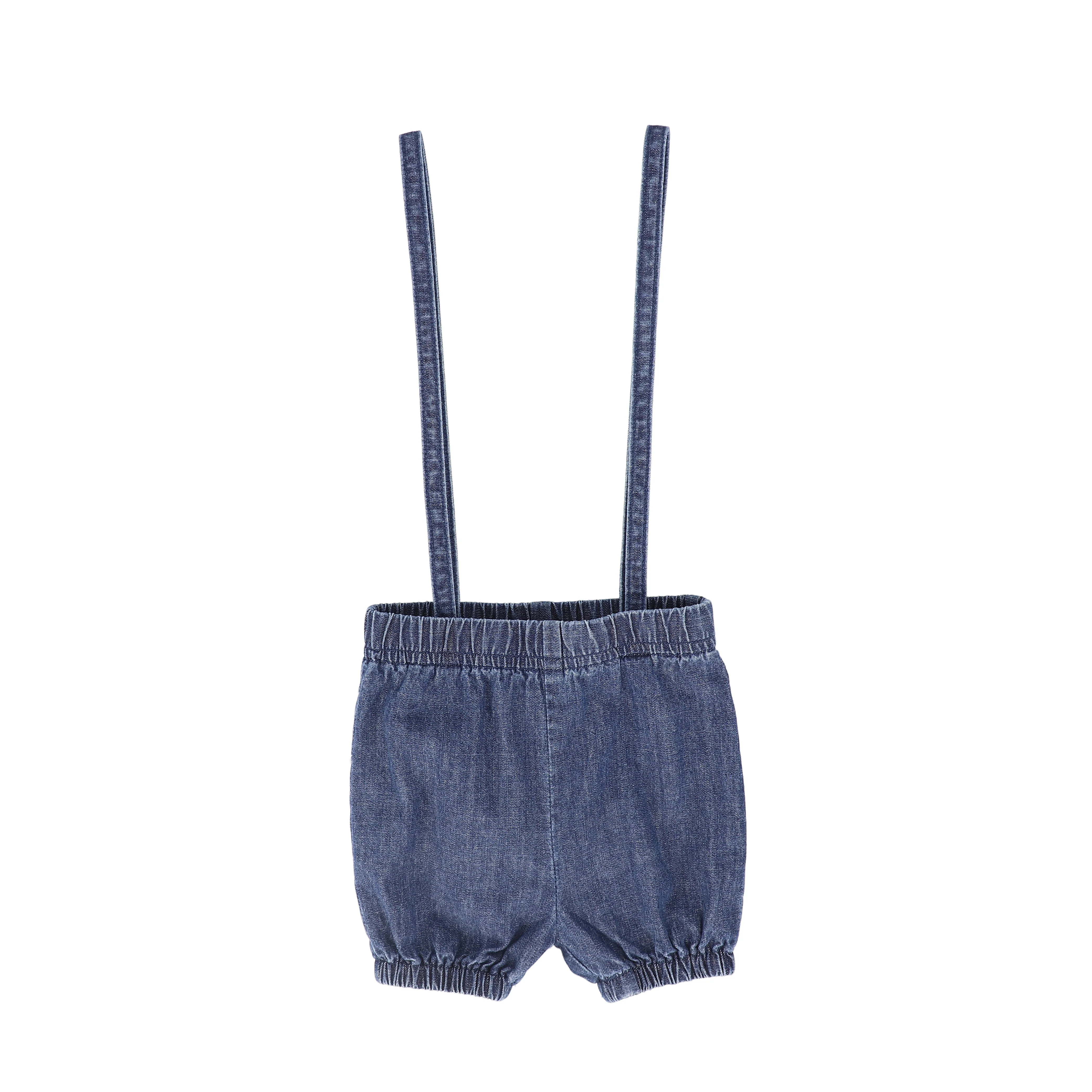 BAMBOO BLUE DENIM SUSPENDER SHORTS