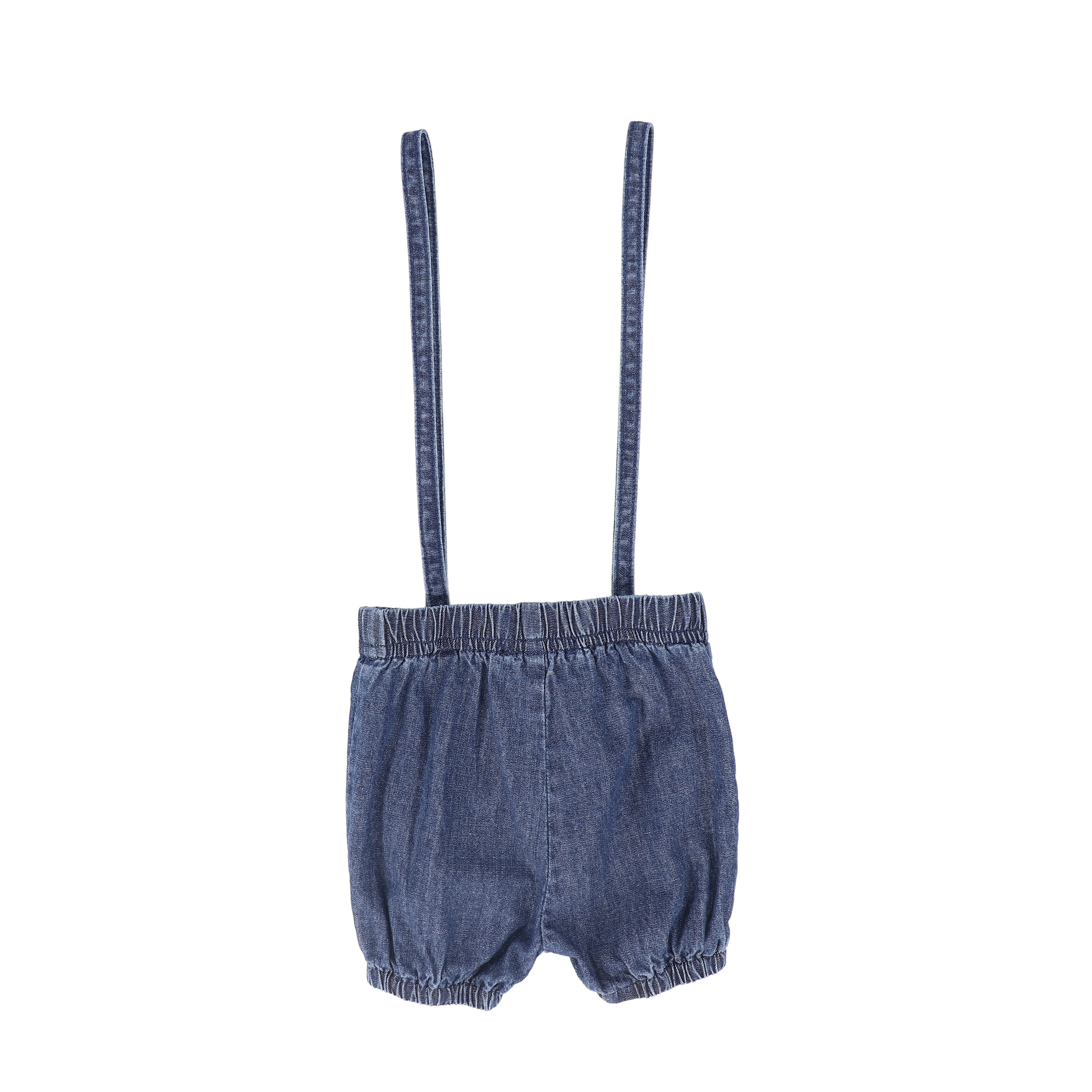 BAMBOO BLUE DENIM SUSPENDER SHORTS - Image 2