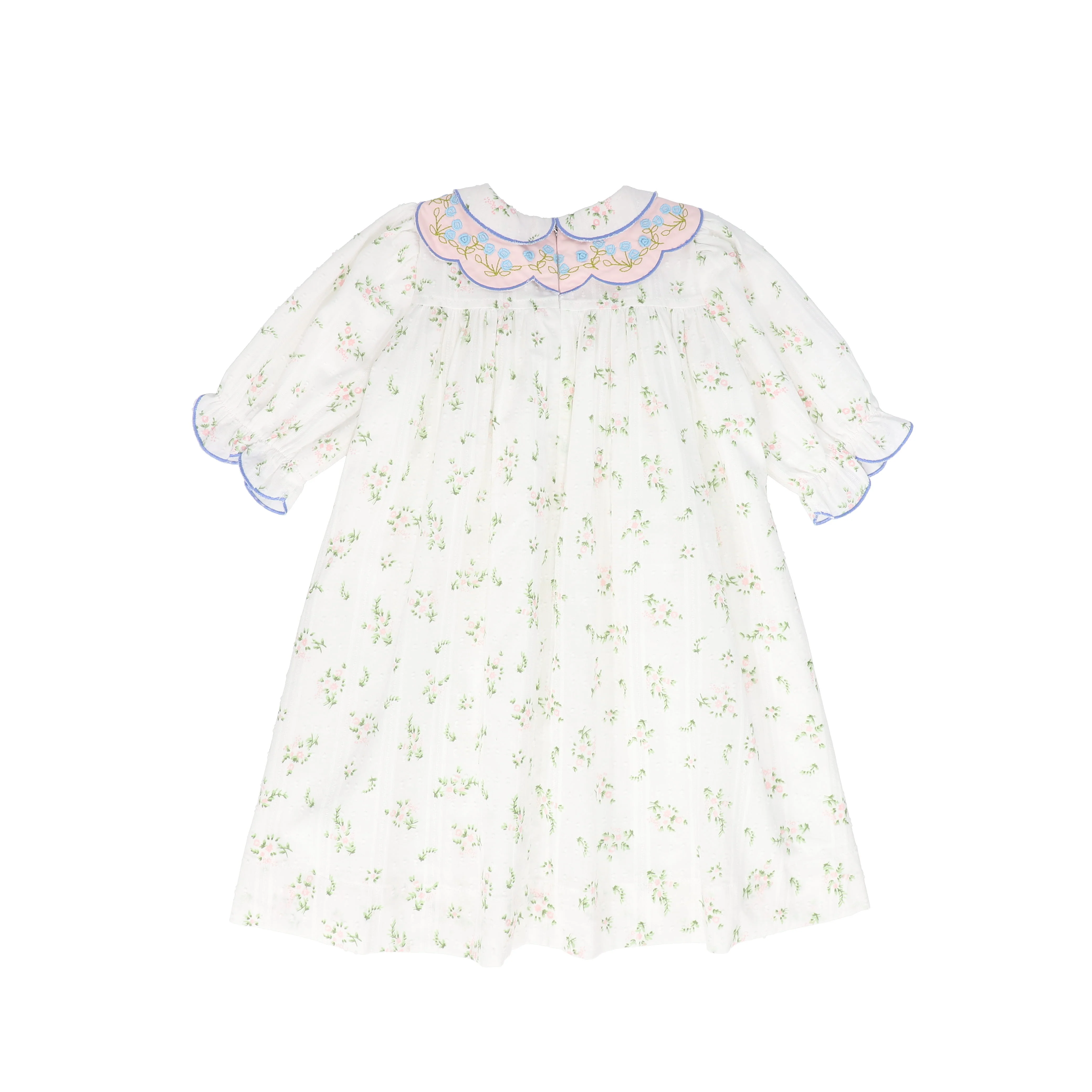 BAMBOO IVORY/GREEN FLORAL SCALLOP COLLAR DRESS - Image 2