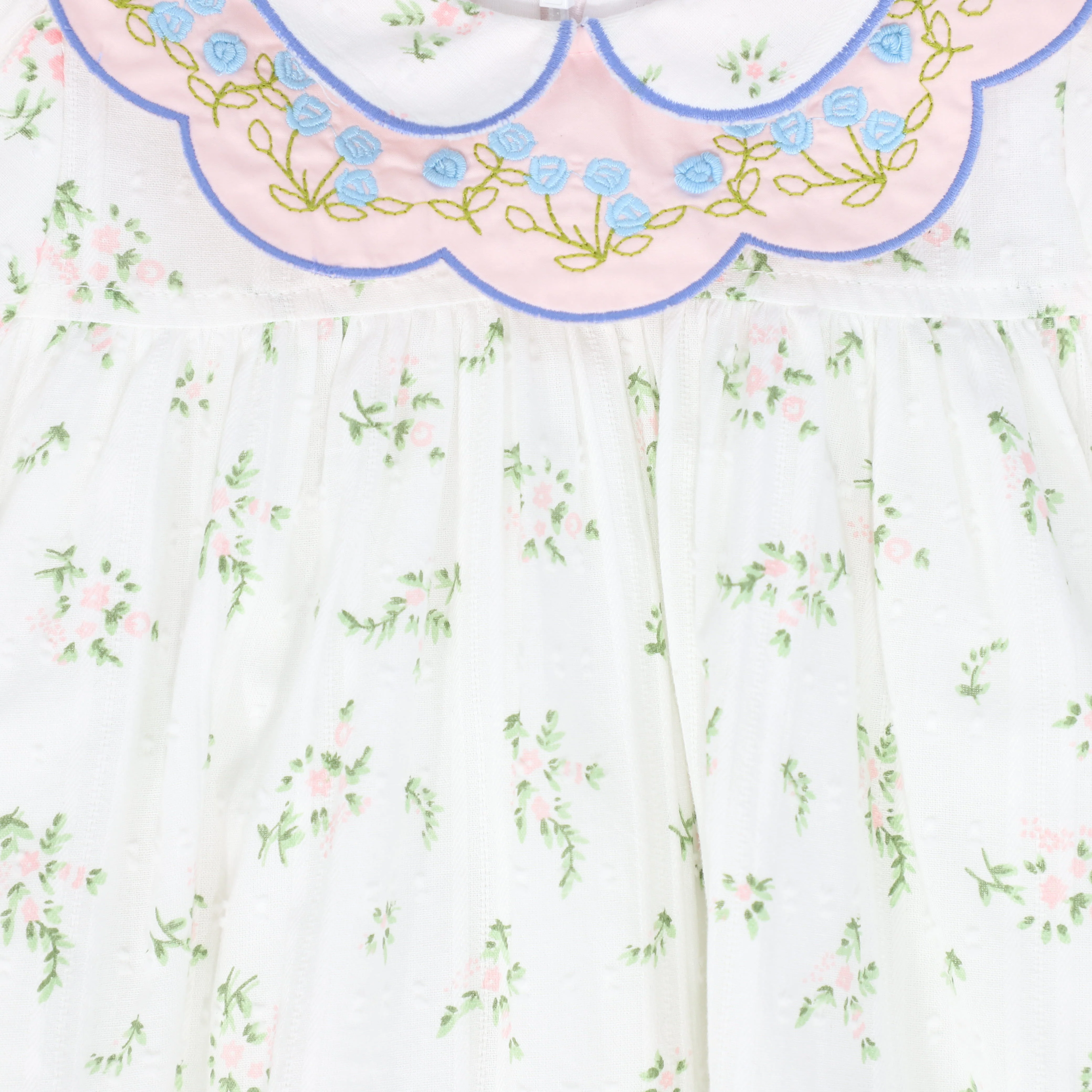 BAMBOO IVORY/GREEN FLORAL SCALLOP COLLAR DRESS - Image 3