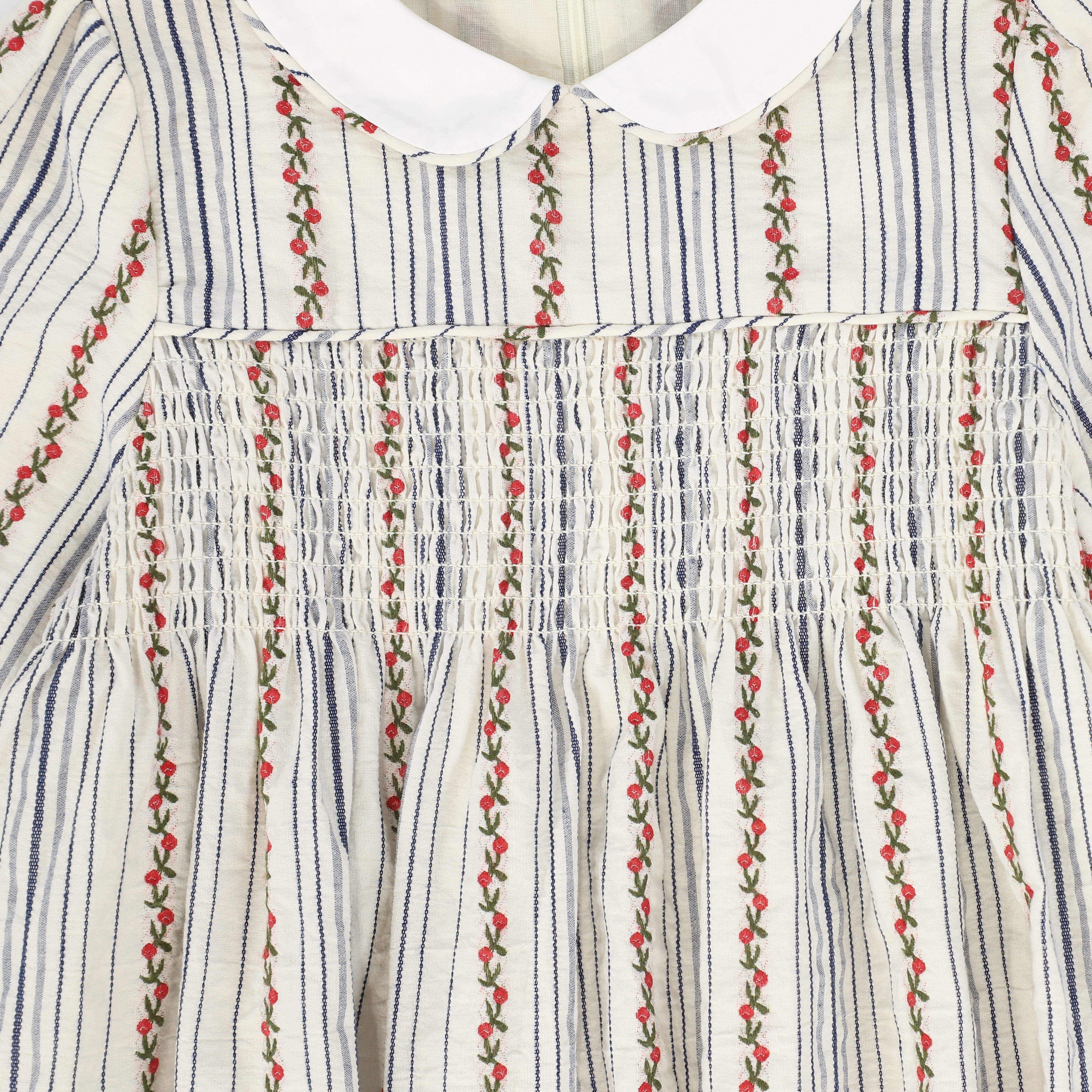 BAMBOO IVORY FLORAL STRIPE SMOCKED DRESS - Image 3