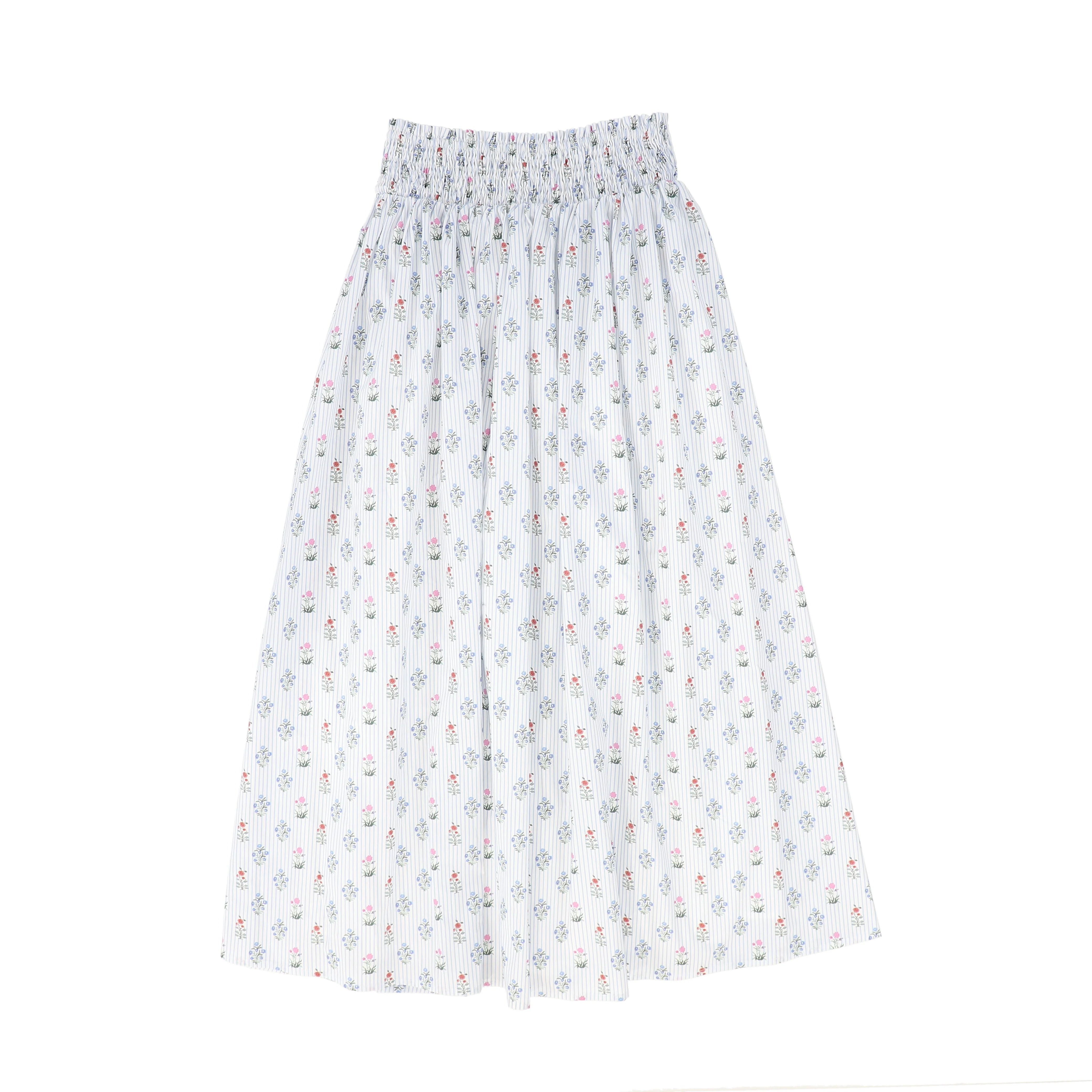 BAMBOO LIGHT BLUE STRIPE FLORAL BUNCH MAXI SKIRT