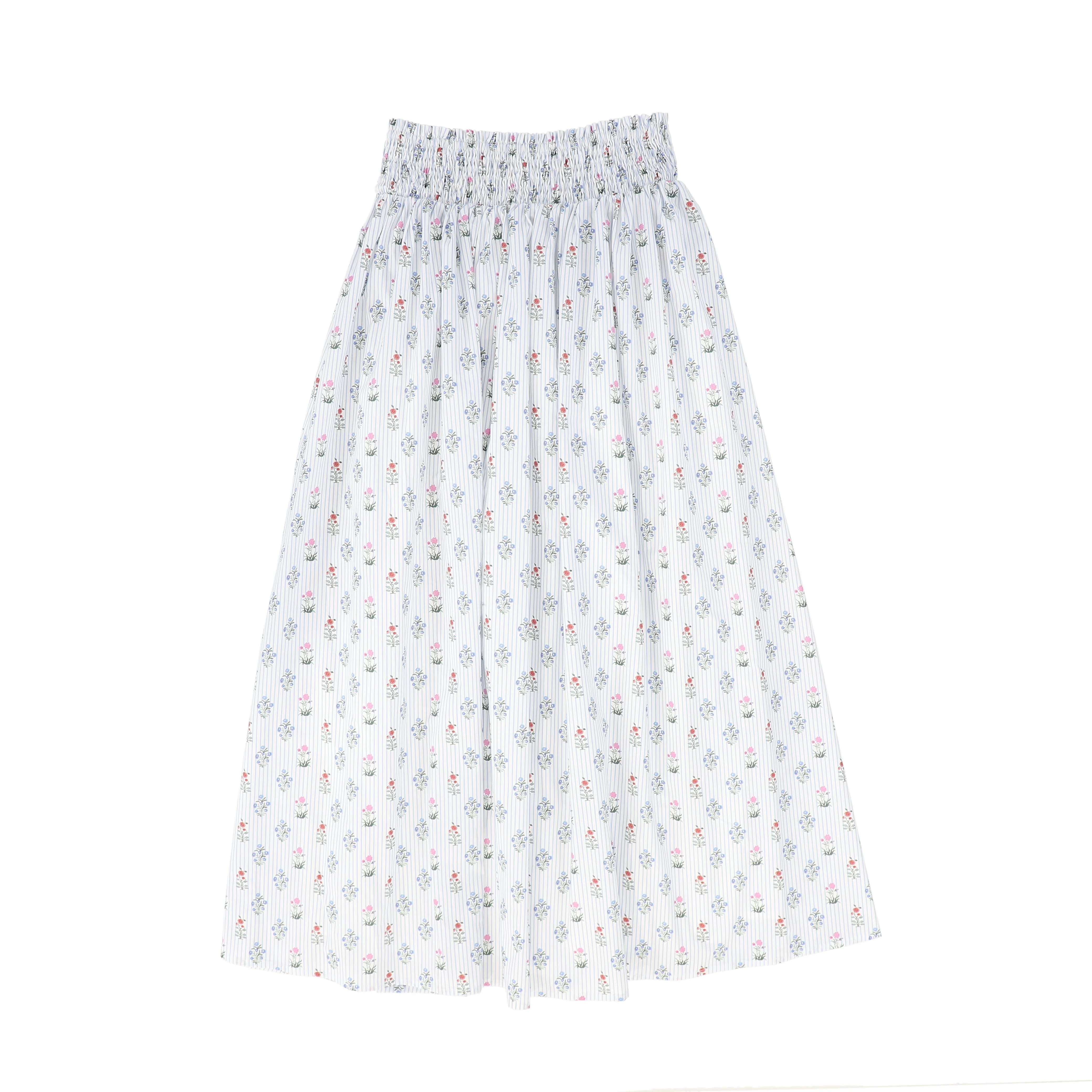 BAMBOO LIGHT BLUE STRIPE FLORAL BUNCH MAXI SKIRT - Image 2