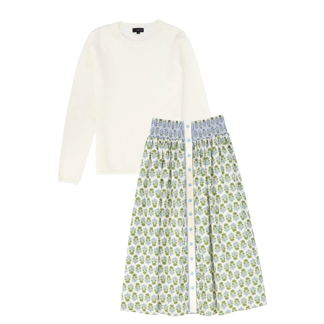 BAMBOO GREEN/BLUE FLOWER PRINT SET
