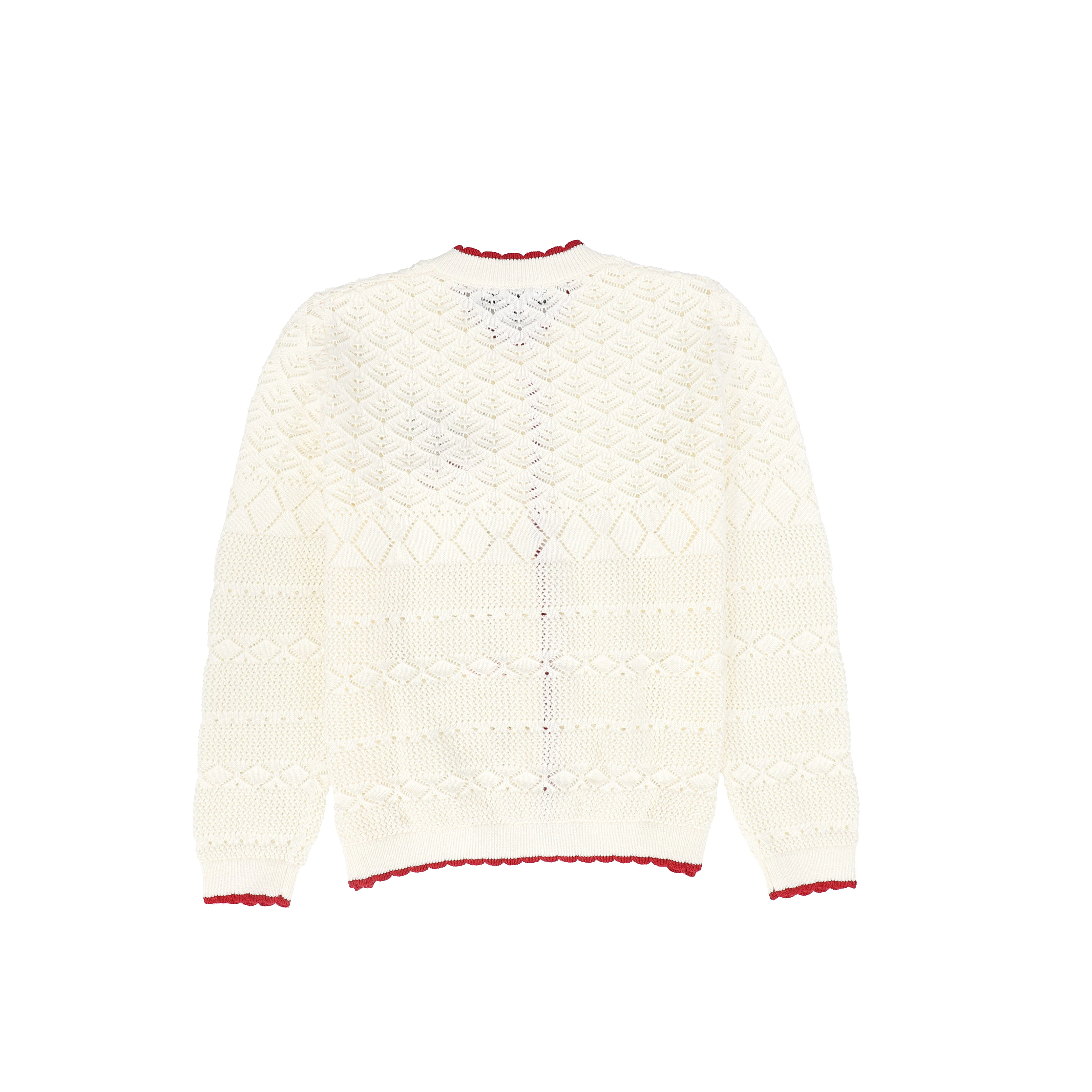 BAMBOO IVORY OPEN KNIT SCALLOP TRIM LS CARDIGAN - Image 2