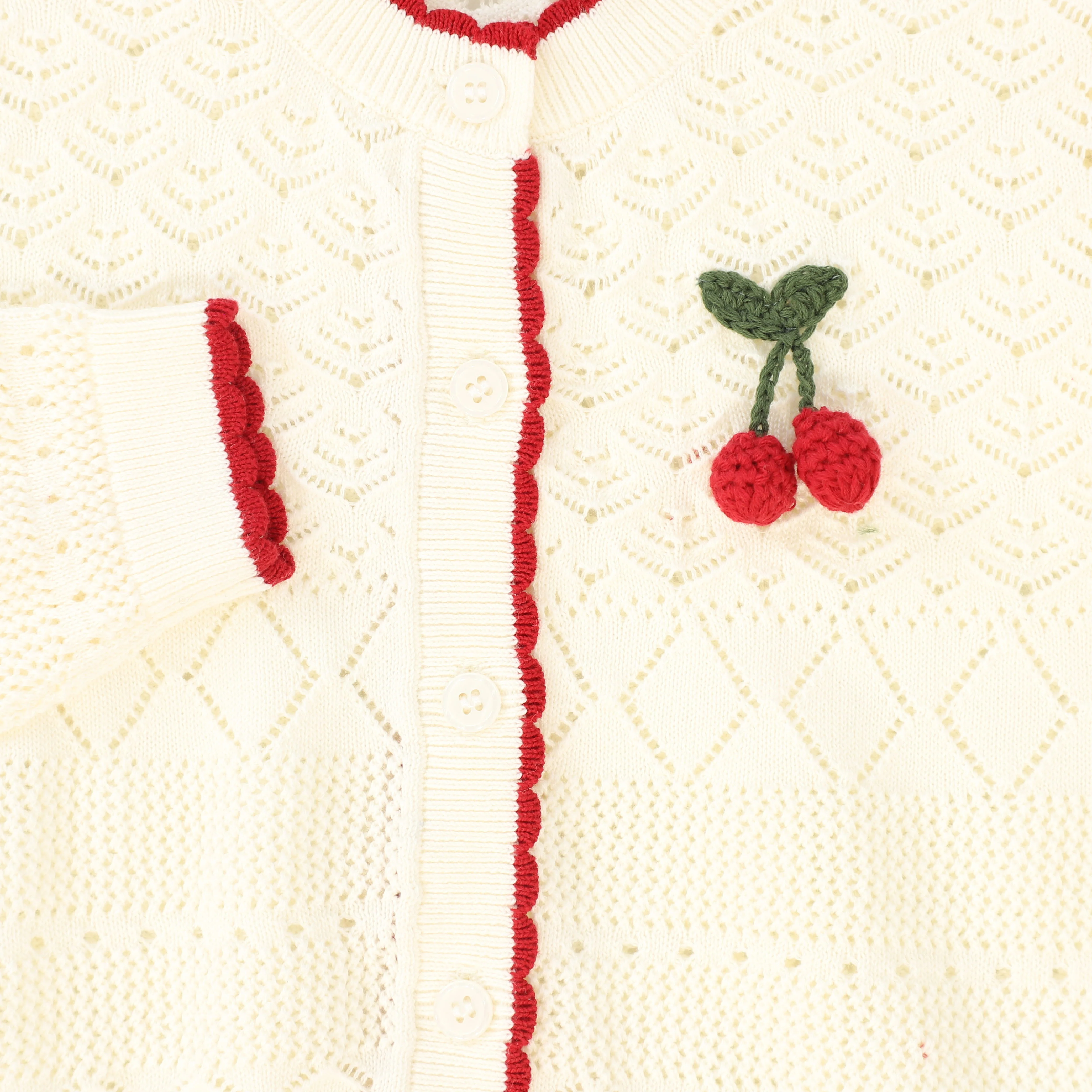 BAMBOO IVORY OPEN KNIT SCALLOP TRIM LS CARDIGAN - Image 3