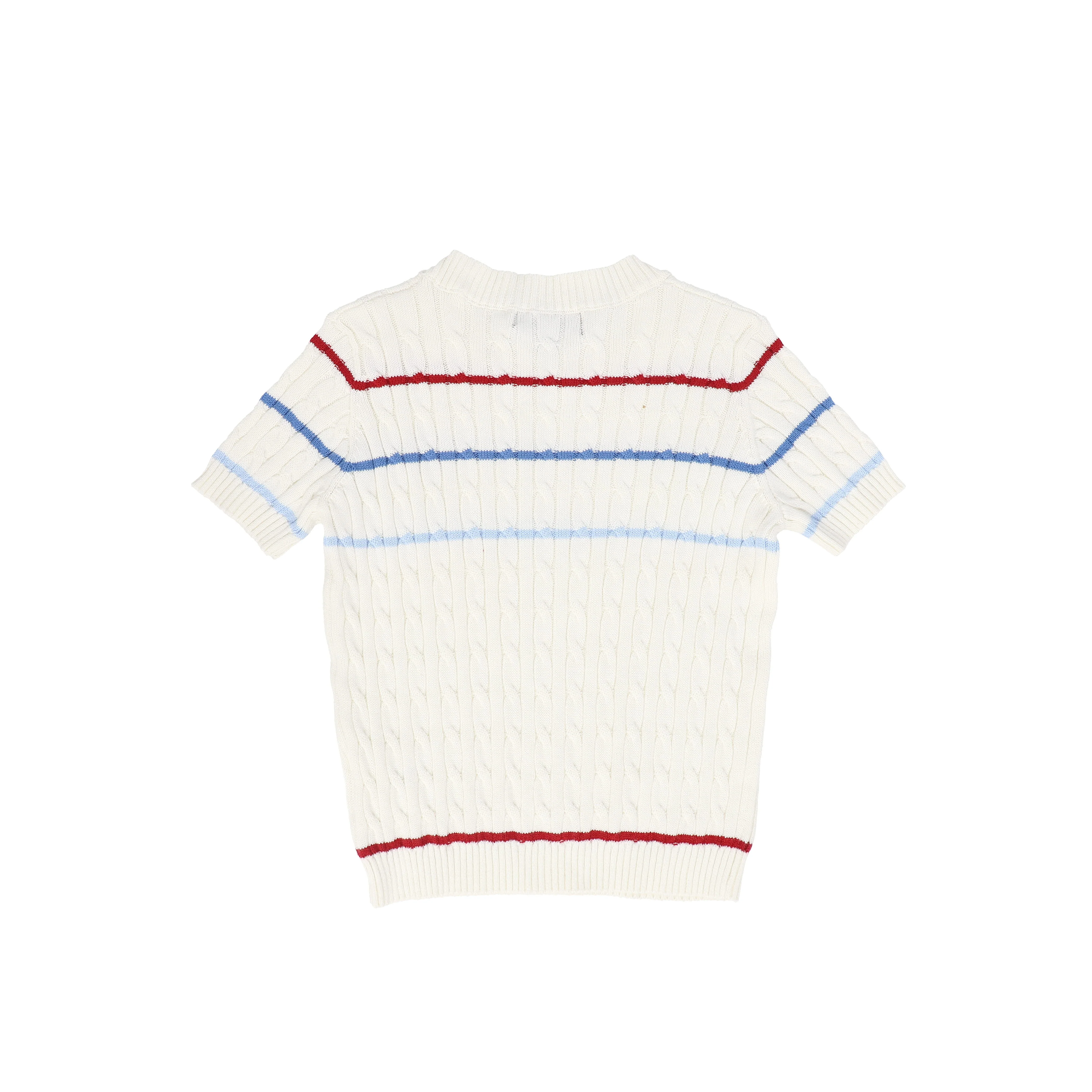 BAMBOO IVORY STRIPED CABLE KNIT SS SWEATER - Image 2
