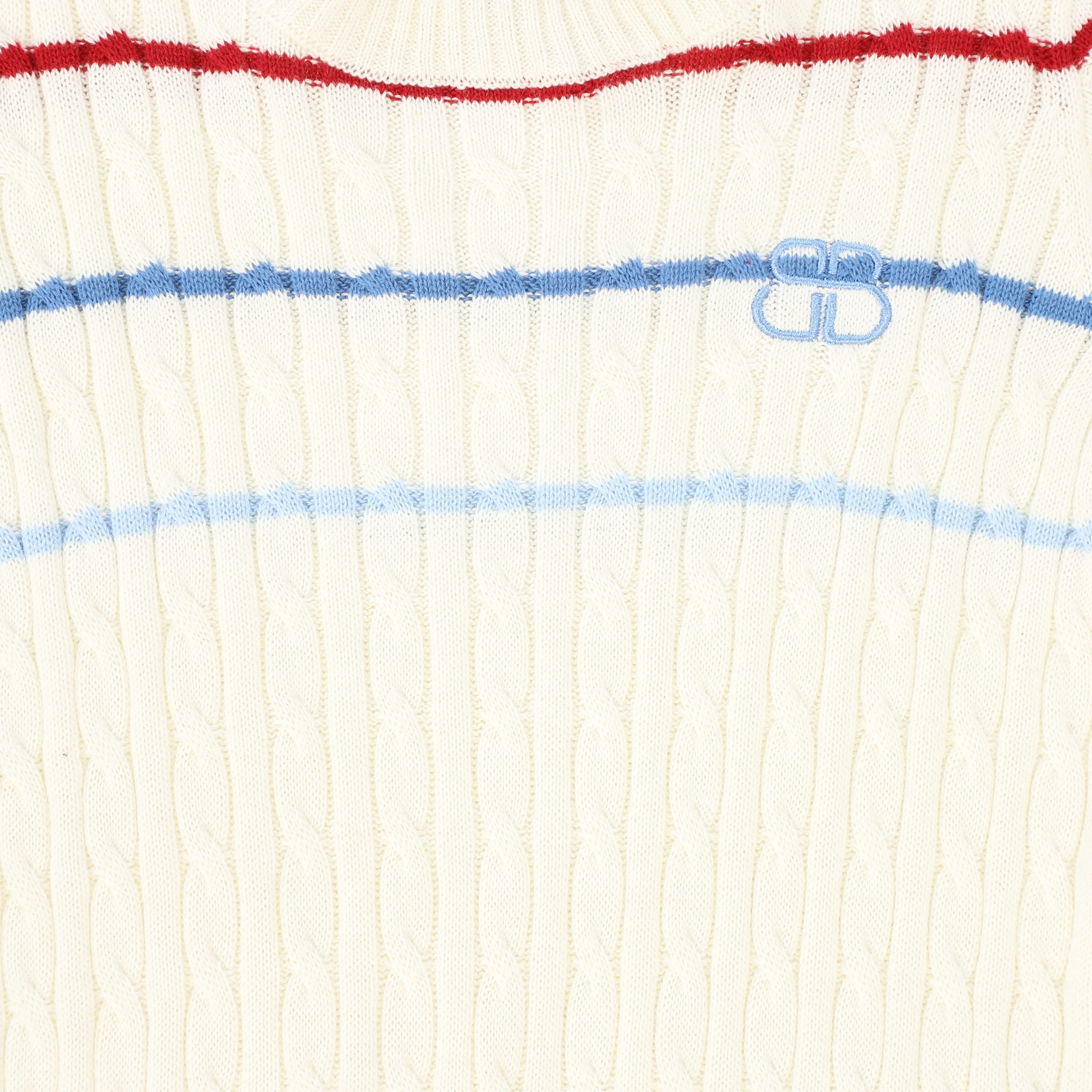 BAMBOO IVORY STRIPED CABLE KNIT SS SWEATER - Image 3