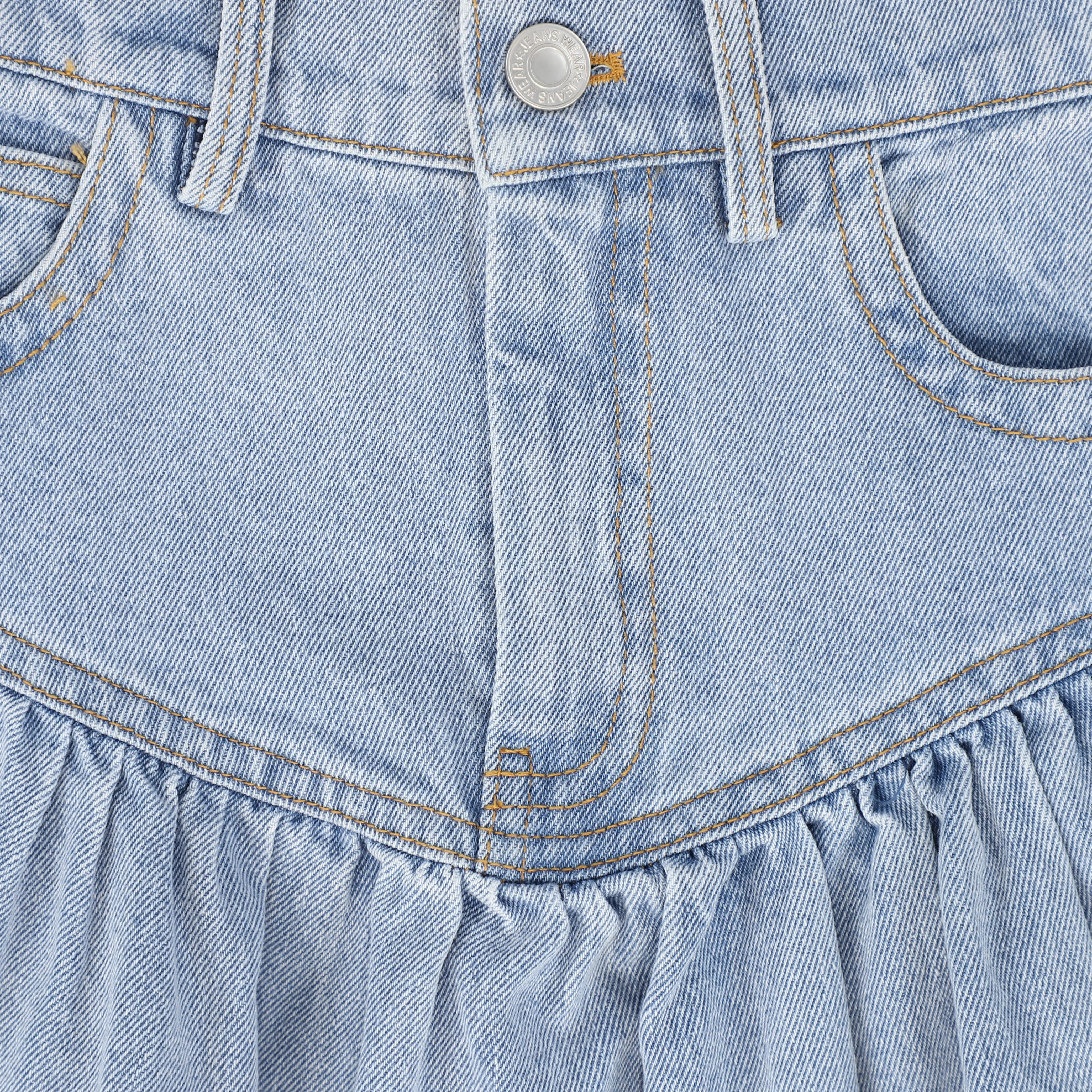 BAMBOO BLUE WASH DENIM DROP WAIST FRILL SKIRT - Image 3