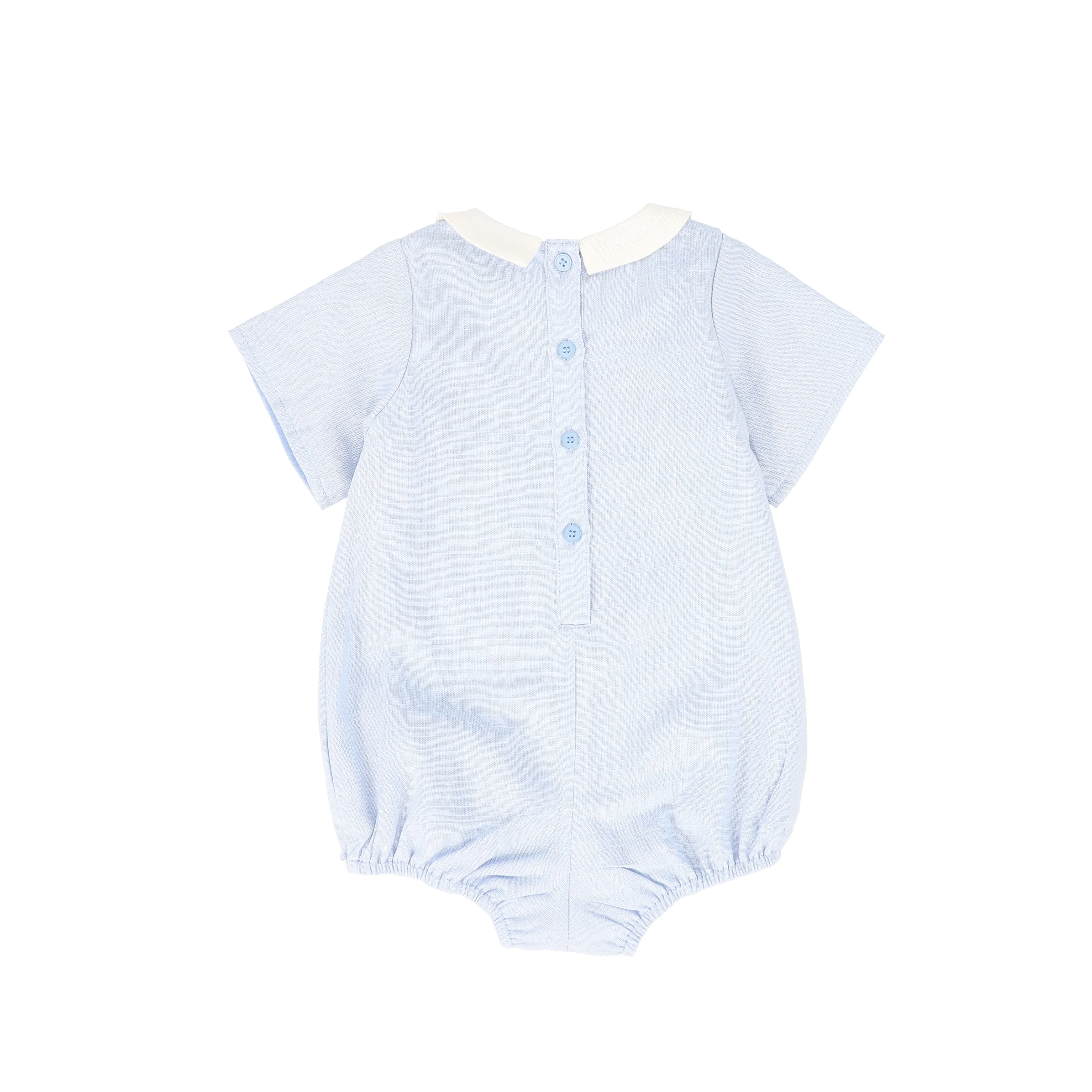 BAMBOO LIGHT BLUE LINEN LAYERED COLLAR ROMPER - Image 2